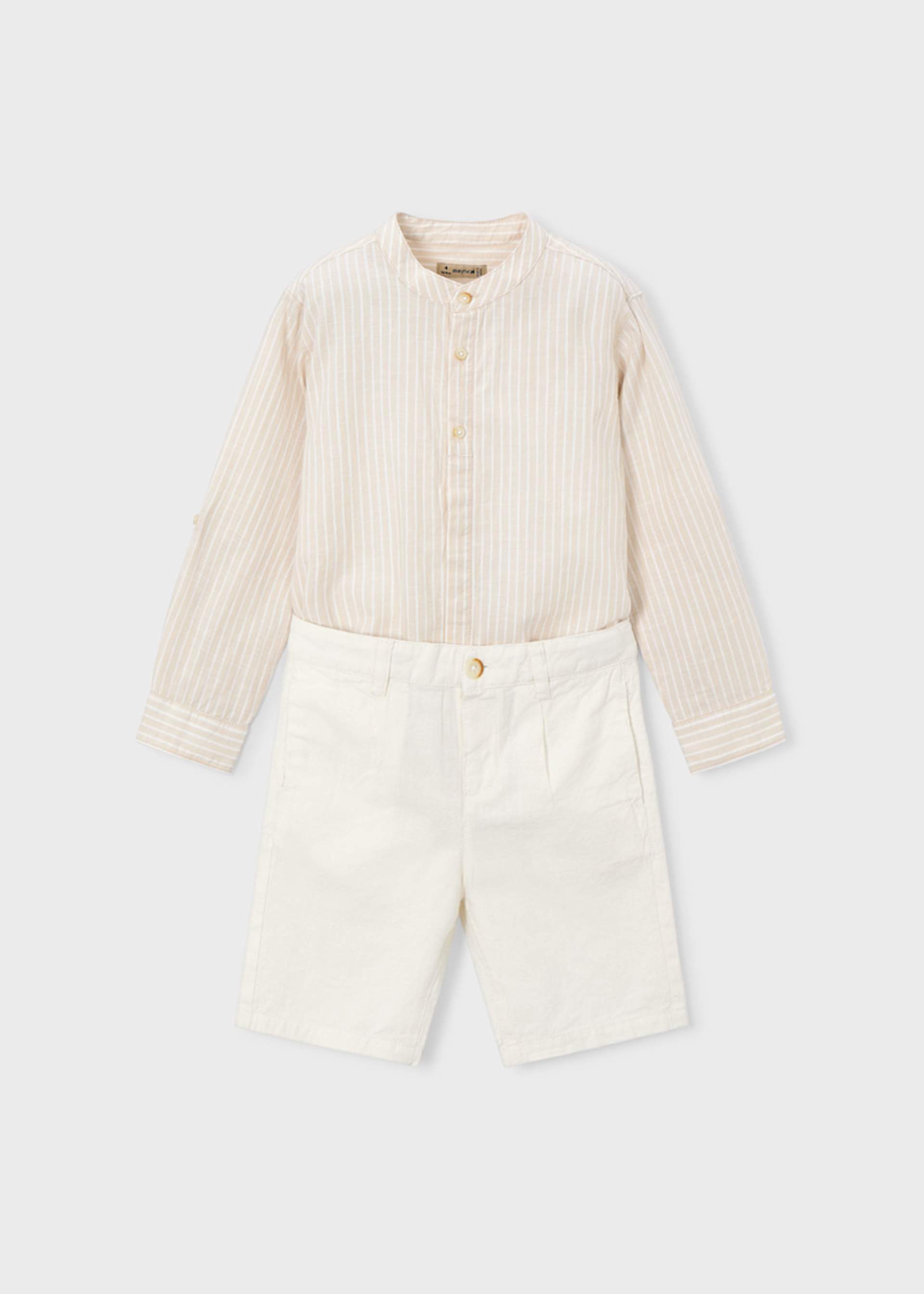 Conjunto de bermuda y camisa con lino de manga larga niño