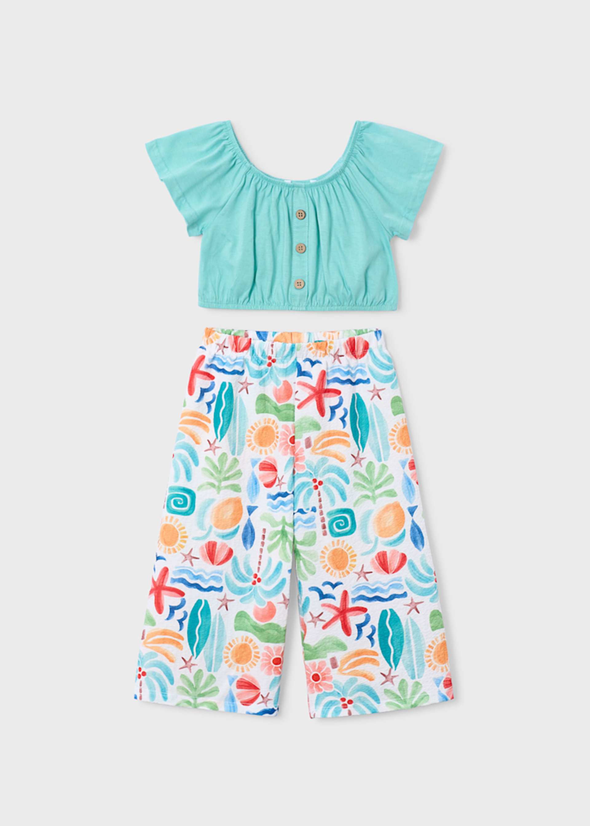 Printed long pants and top set for girls