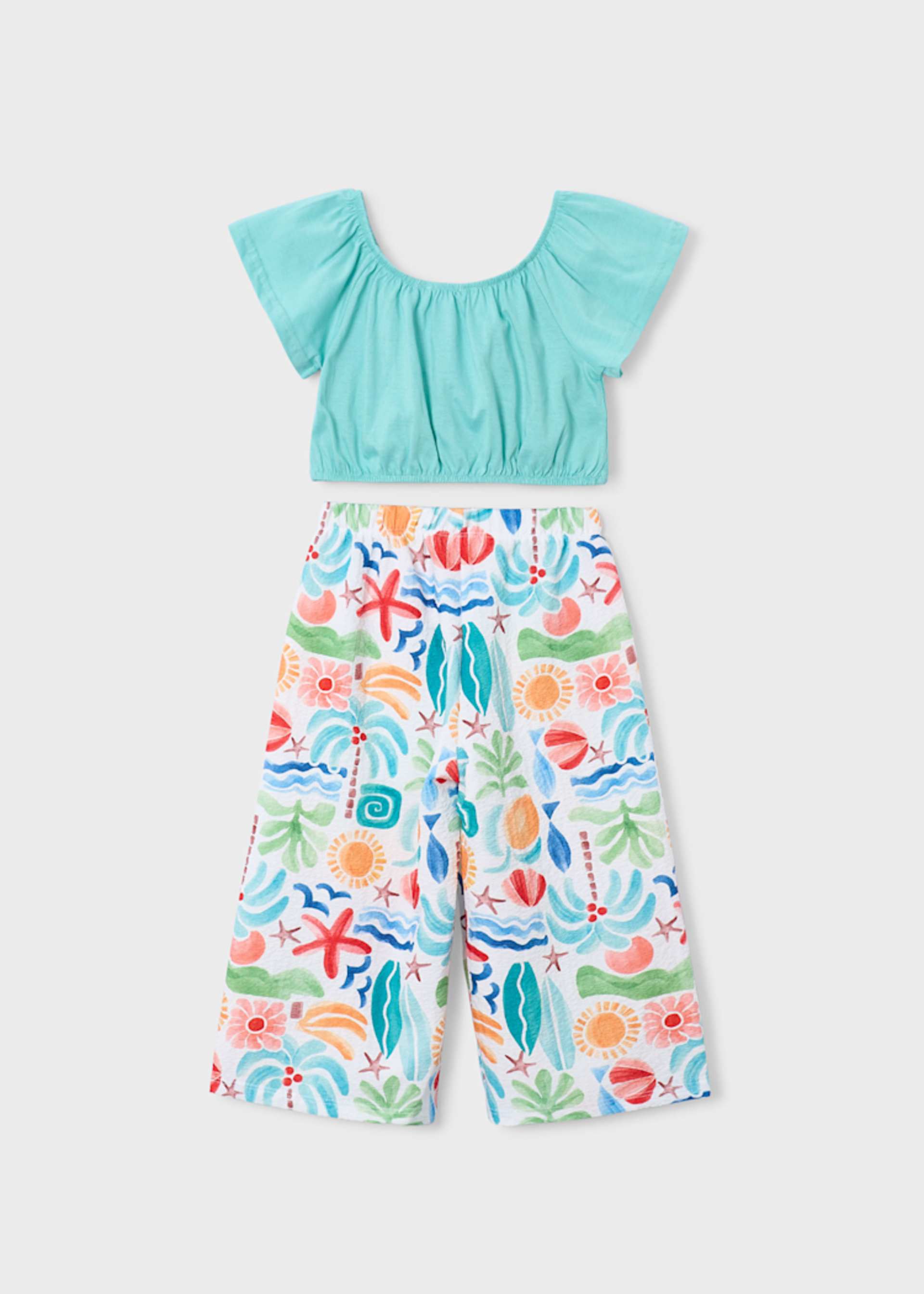 Conjunto calças estampado e top menina