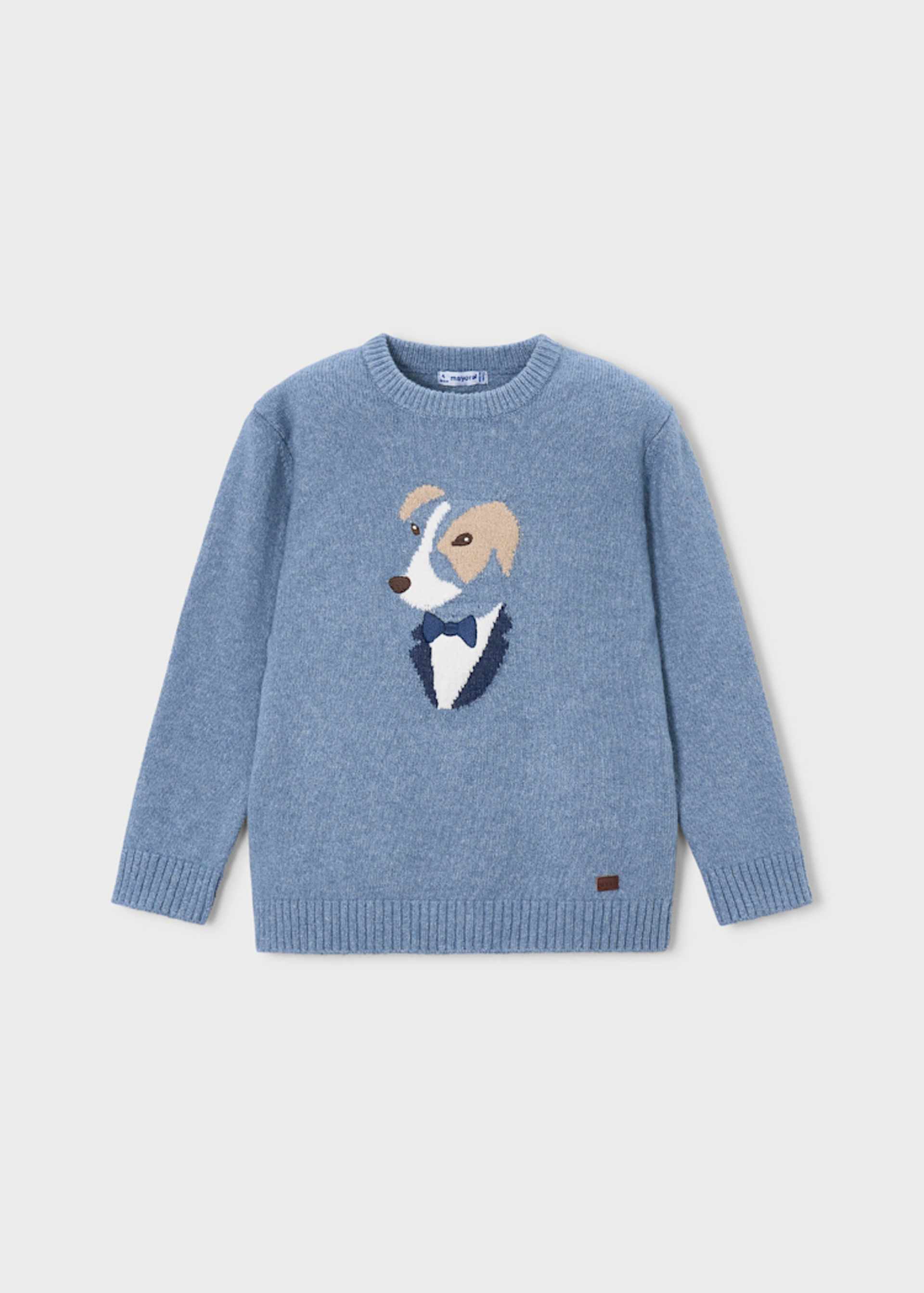 Pulover cu model intarsia catelus baiat