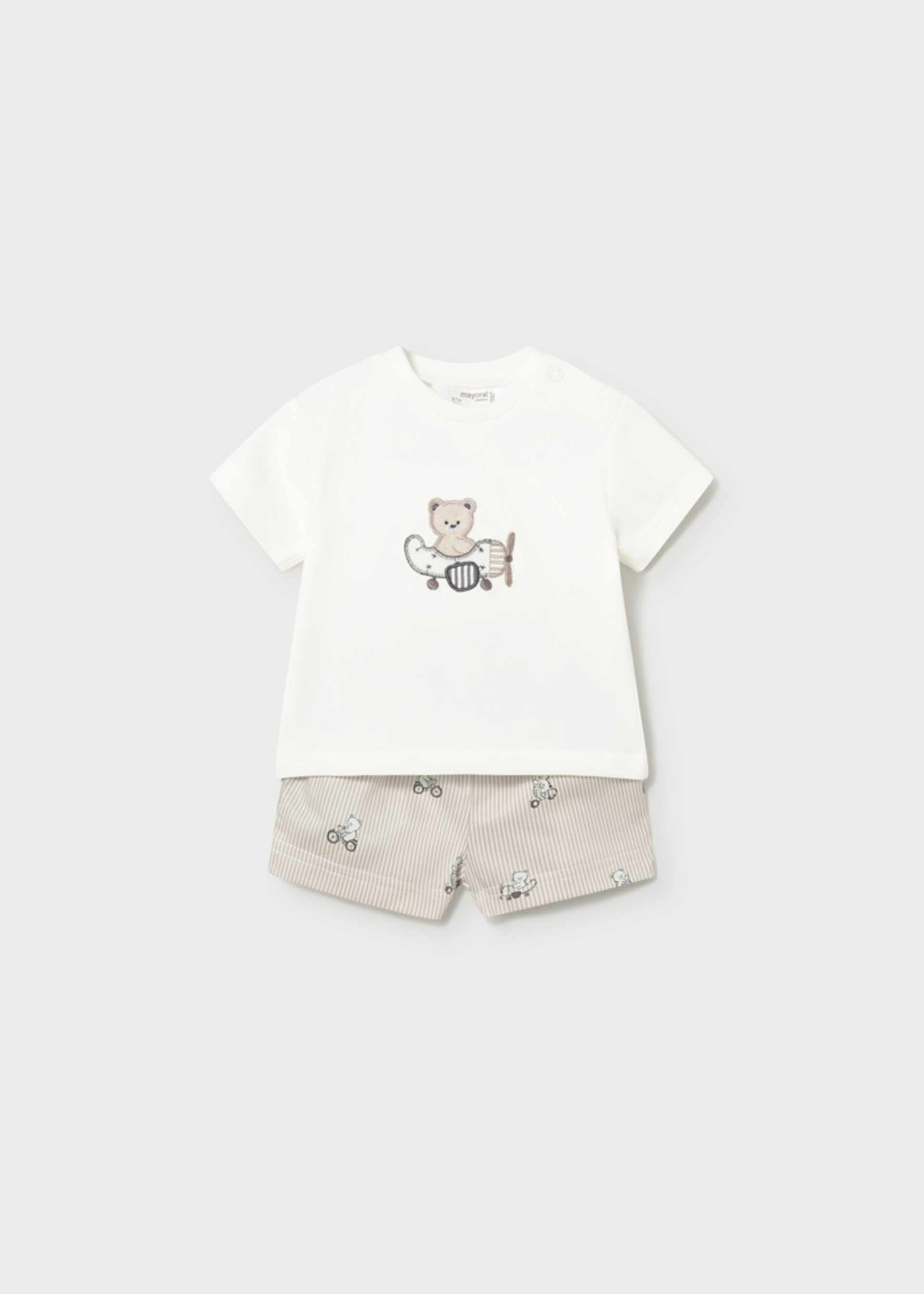 Newborn set printed shorts and bear t-shirt