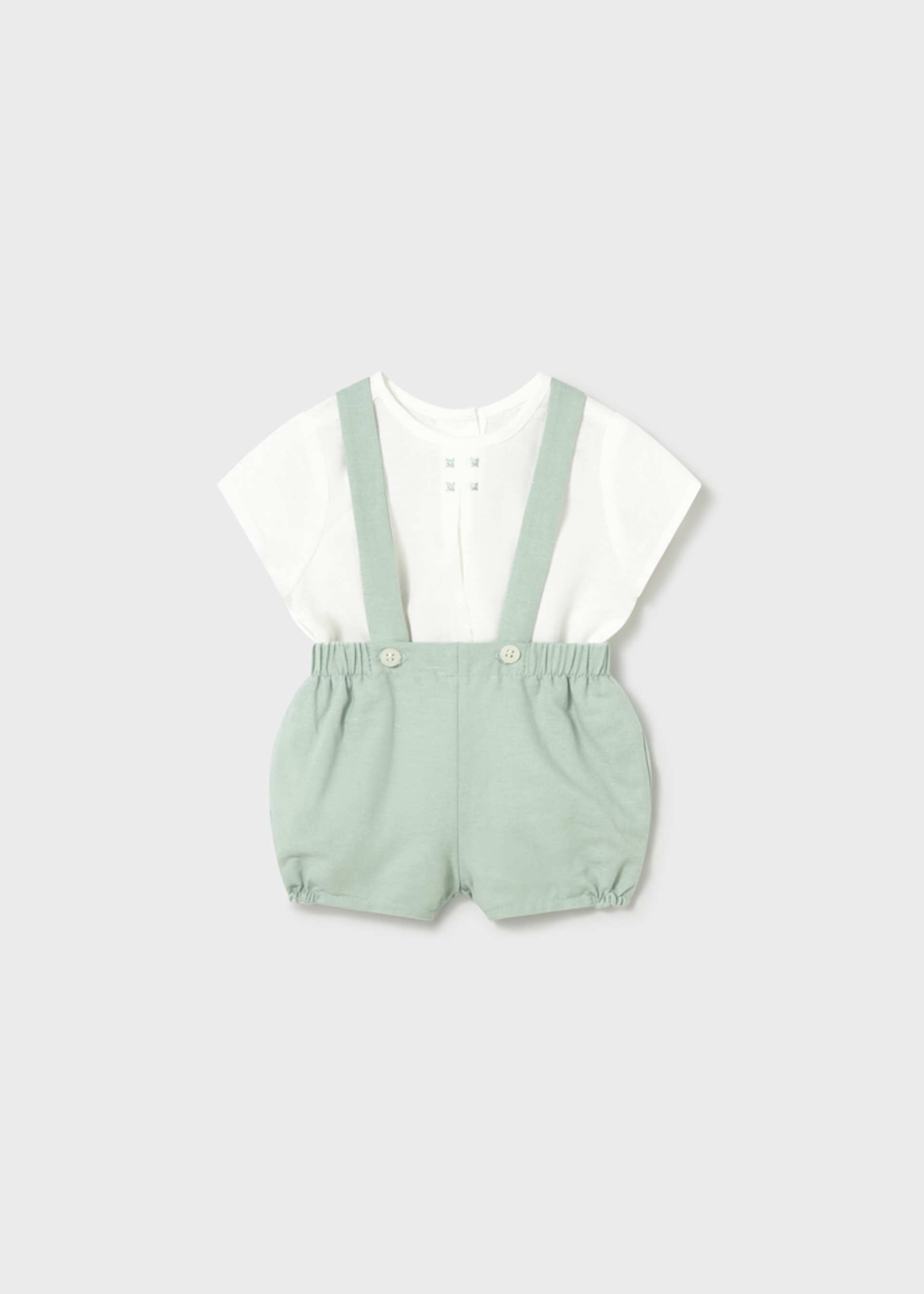 Completo pantaloncino con bretelle e camicia neonato