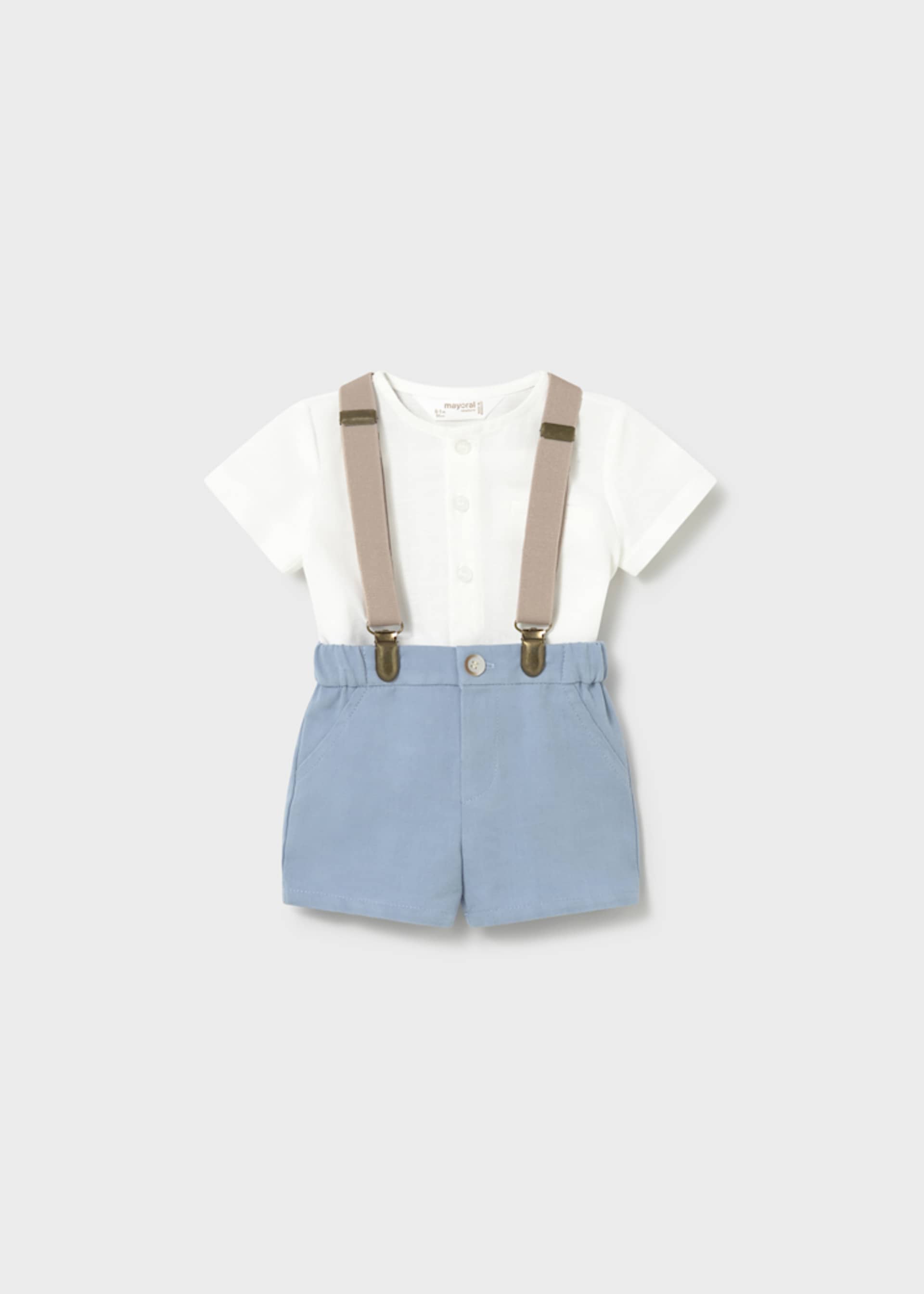 Completo pantaloncino bretelle e camicia neonato