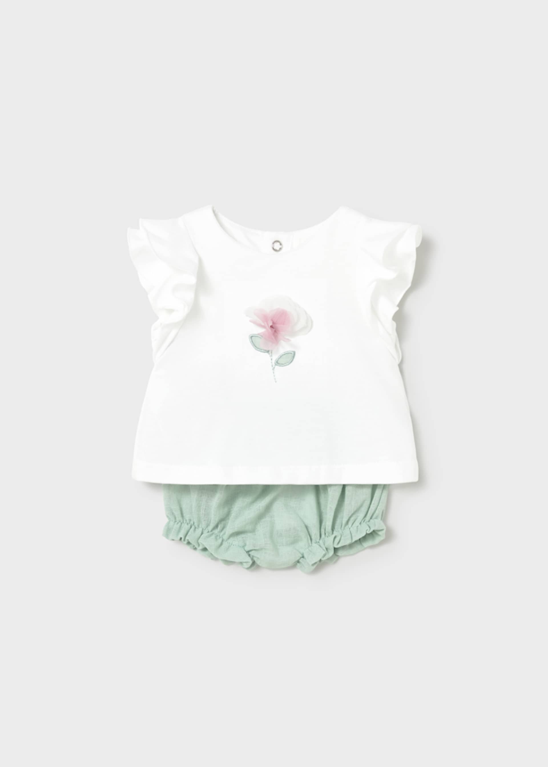 Completo pantalone e maglietta con fiore neonata