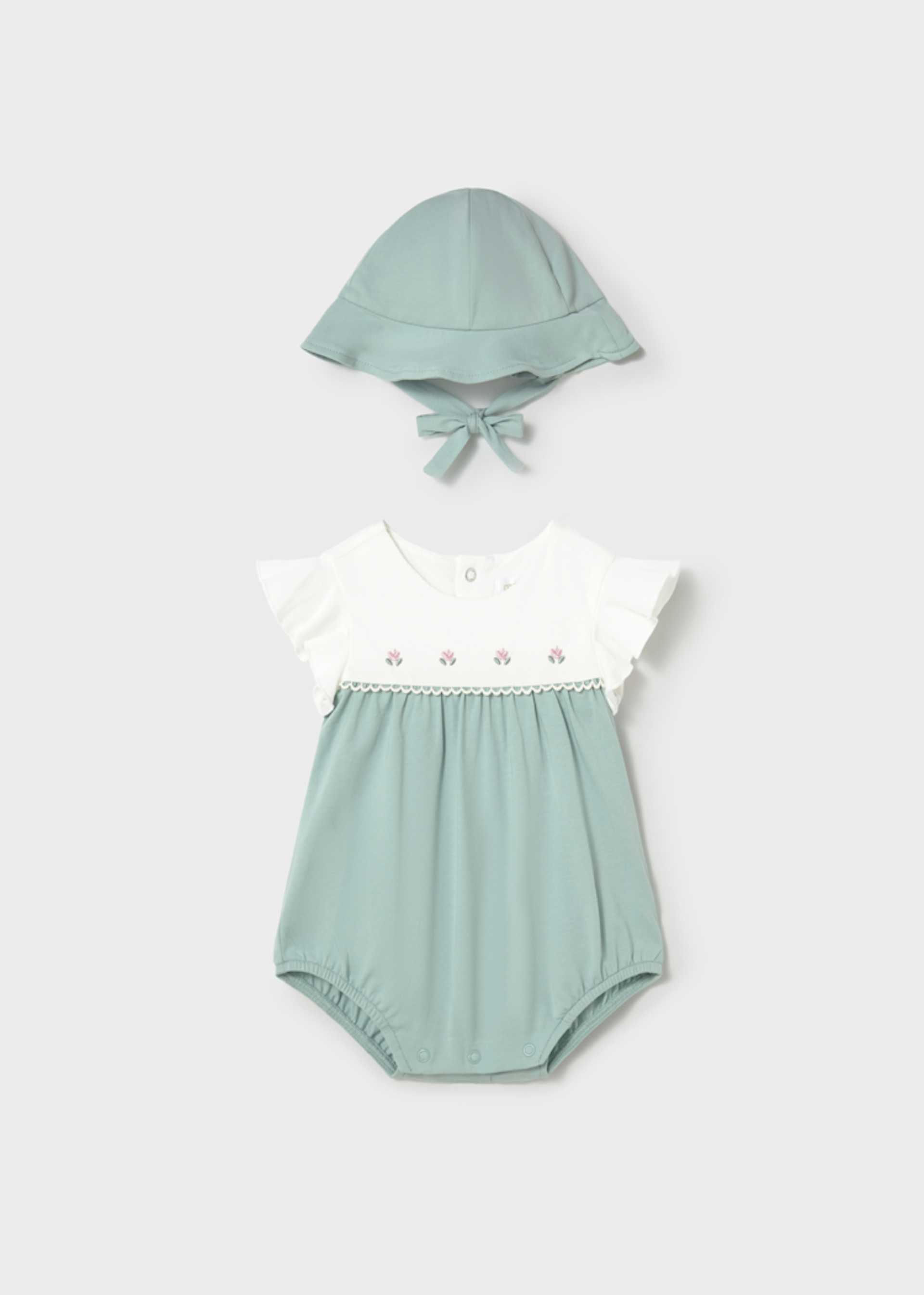Pagliaccetto fiorellini con cappello neonata