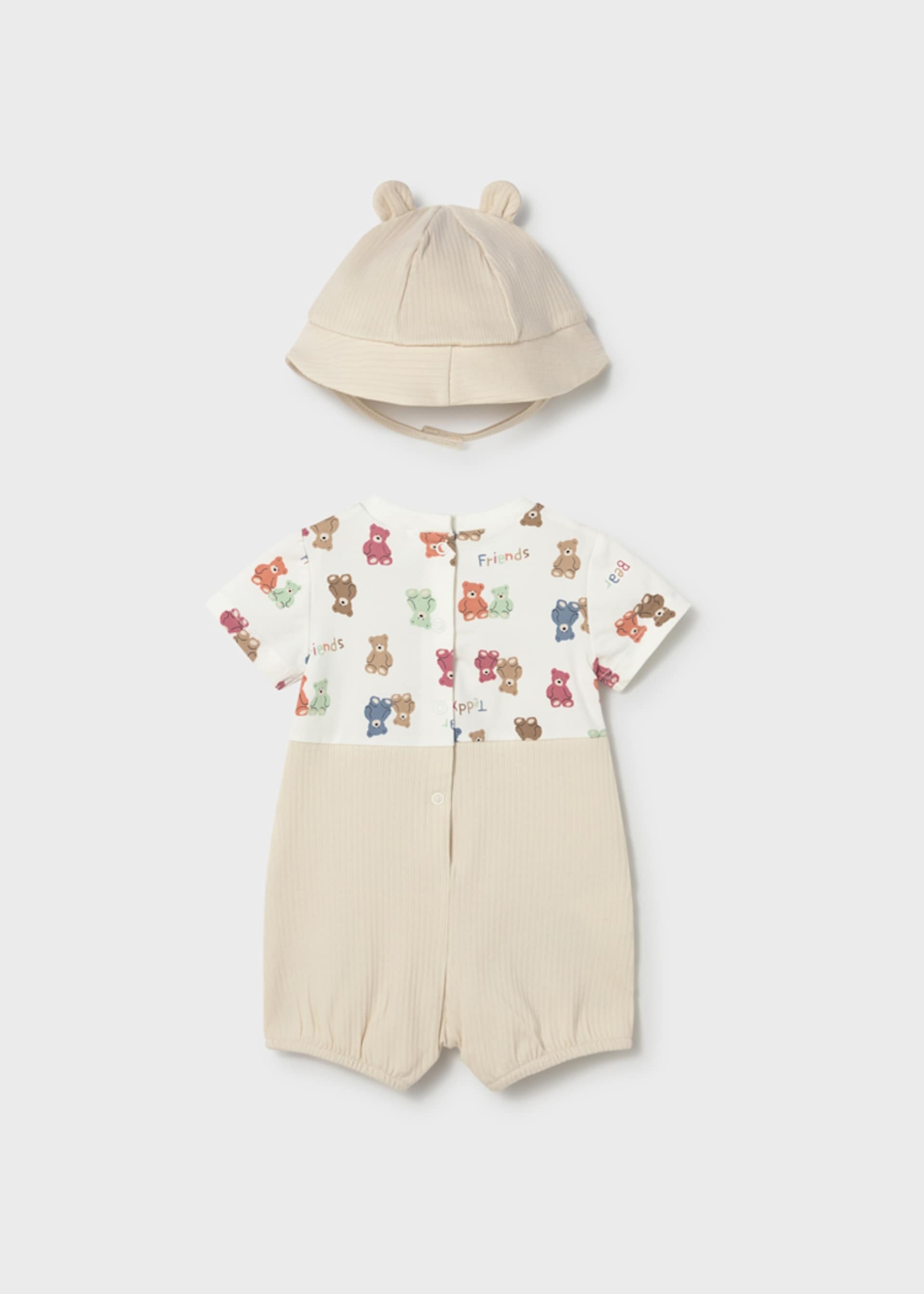 Newborn Boy Romper with Bear Hat and Faux Dungaree
