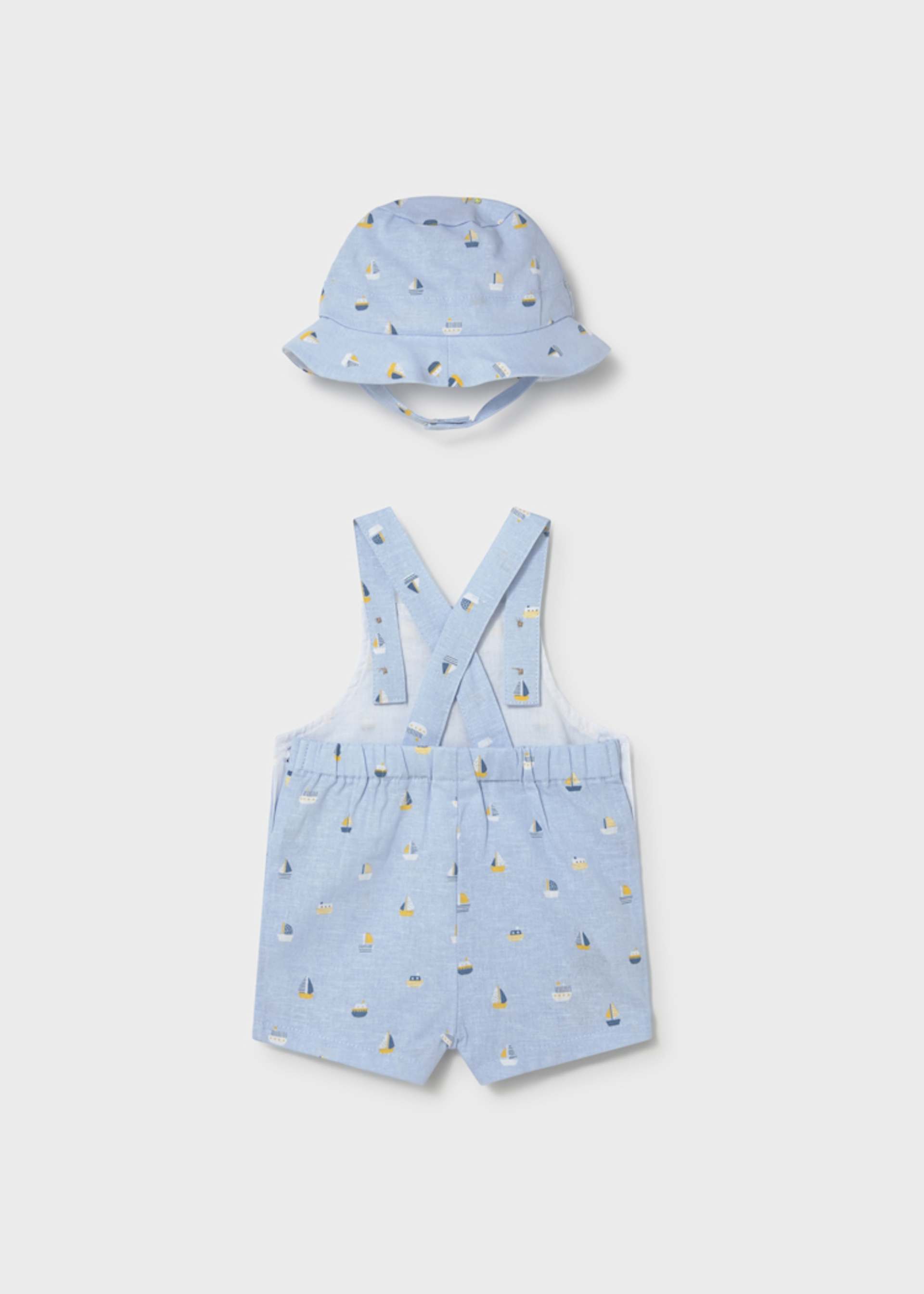 Newborn Boy Printed Dungaree and Hat Set