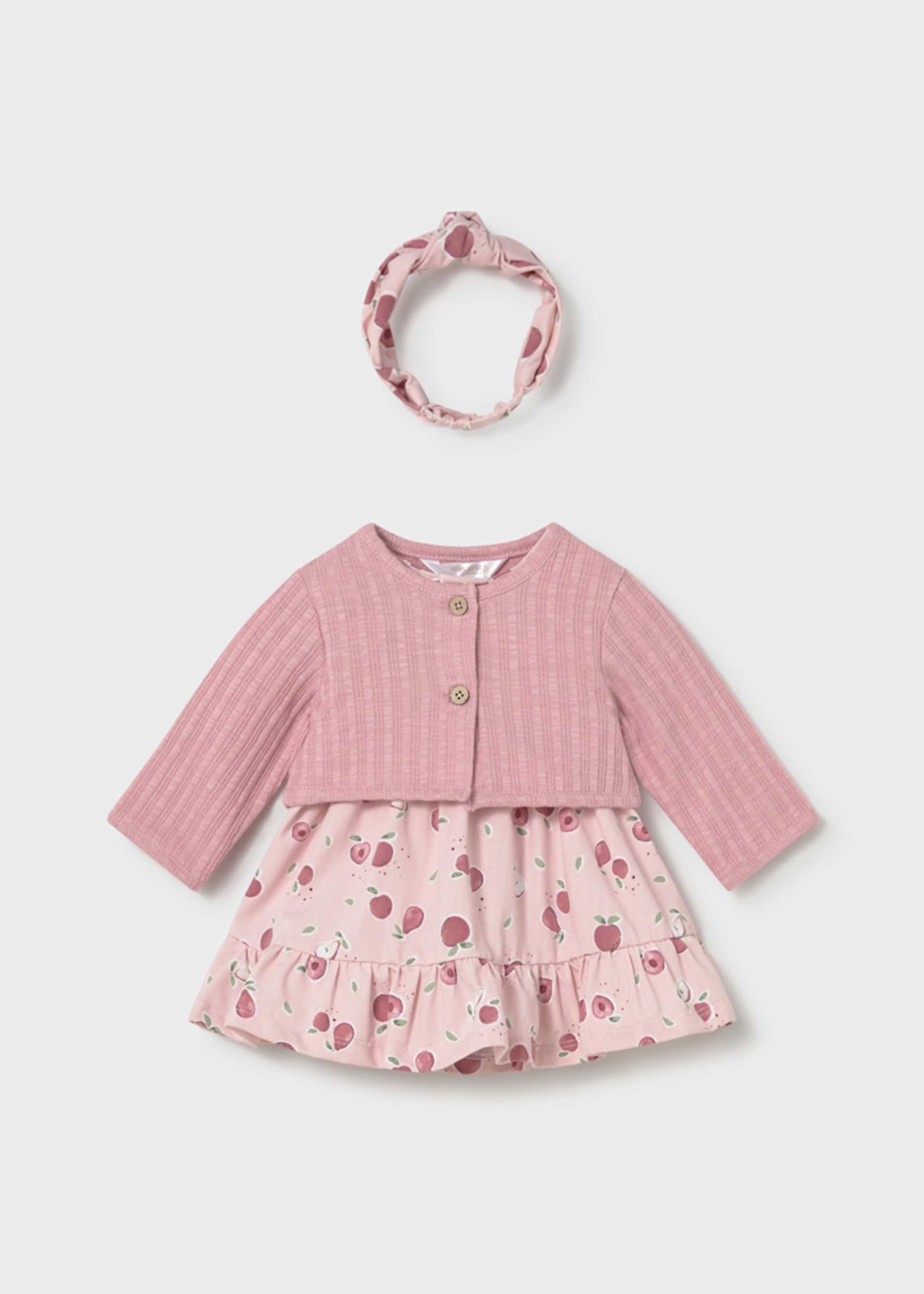 Conjunto 3 peças com vestido recém nascida