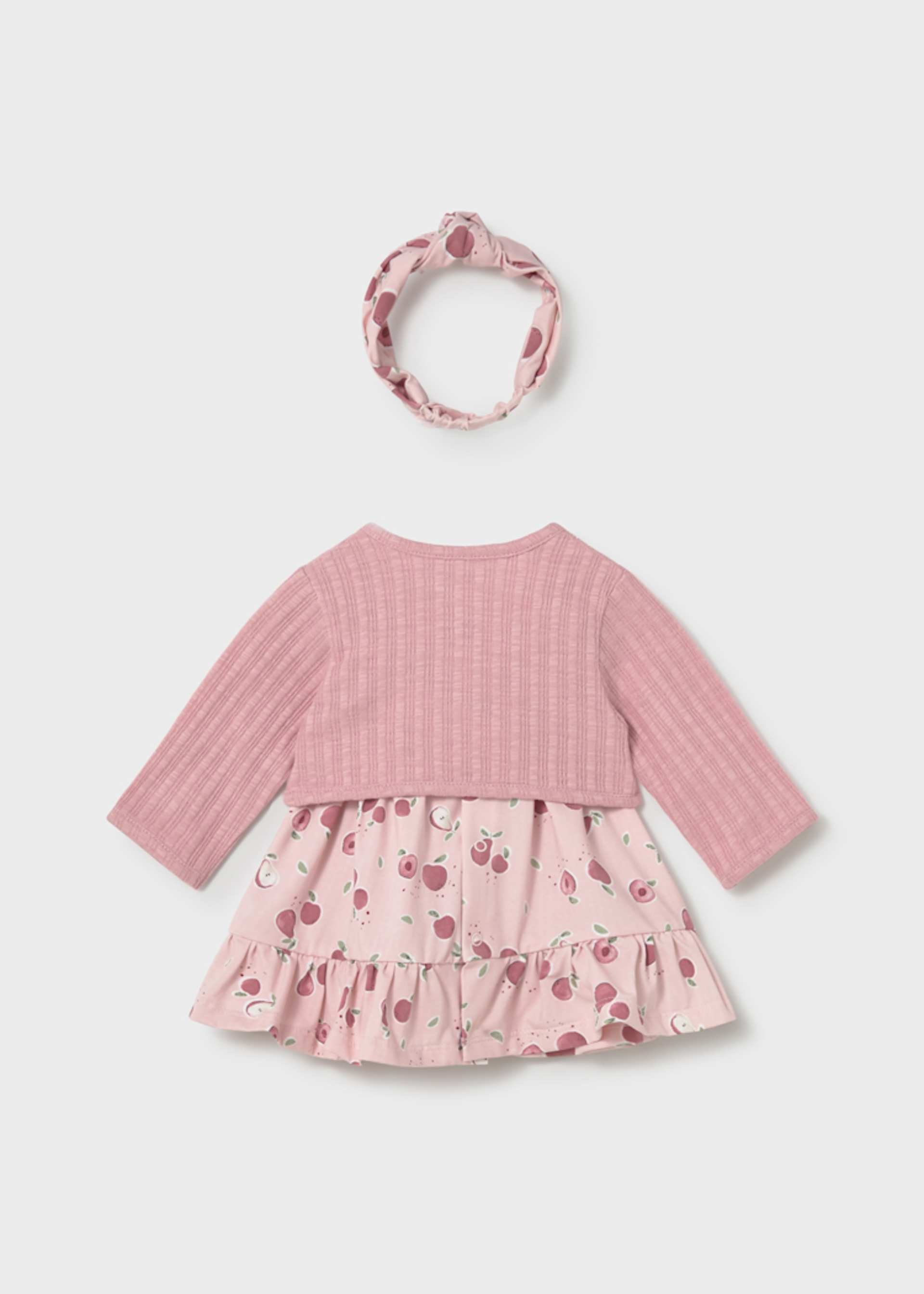 Conjunto 3 peças com vestido recém nascida