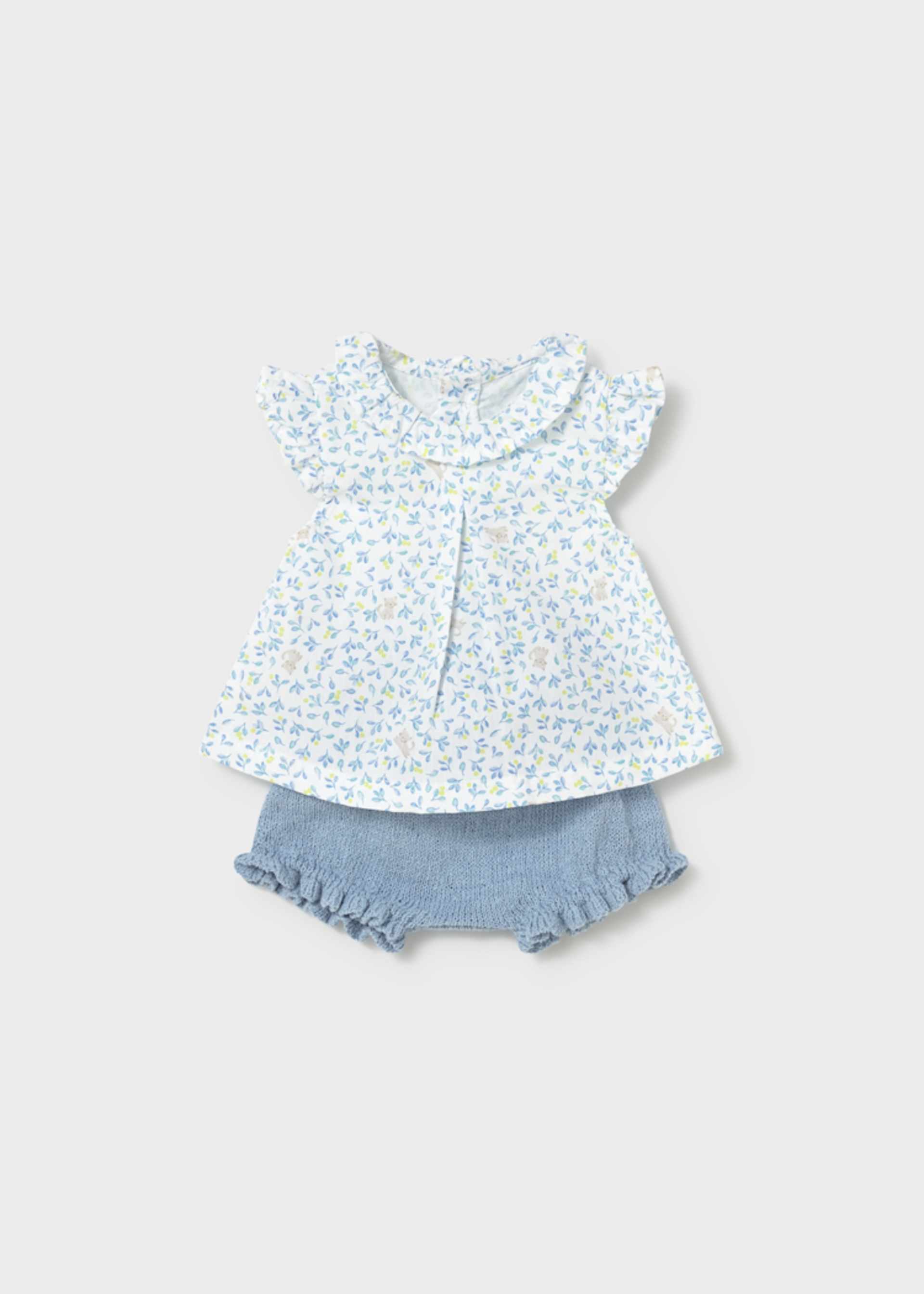 Conjunto tapa fralda e blusa com folho recém nascida