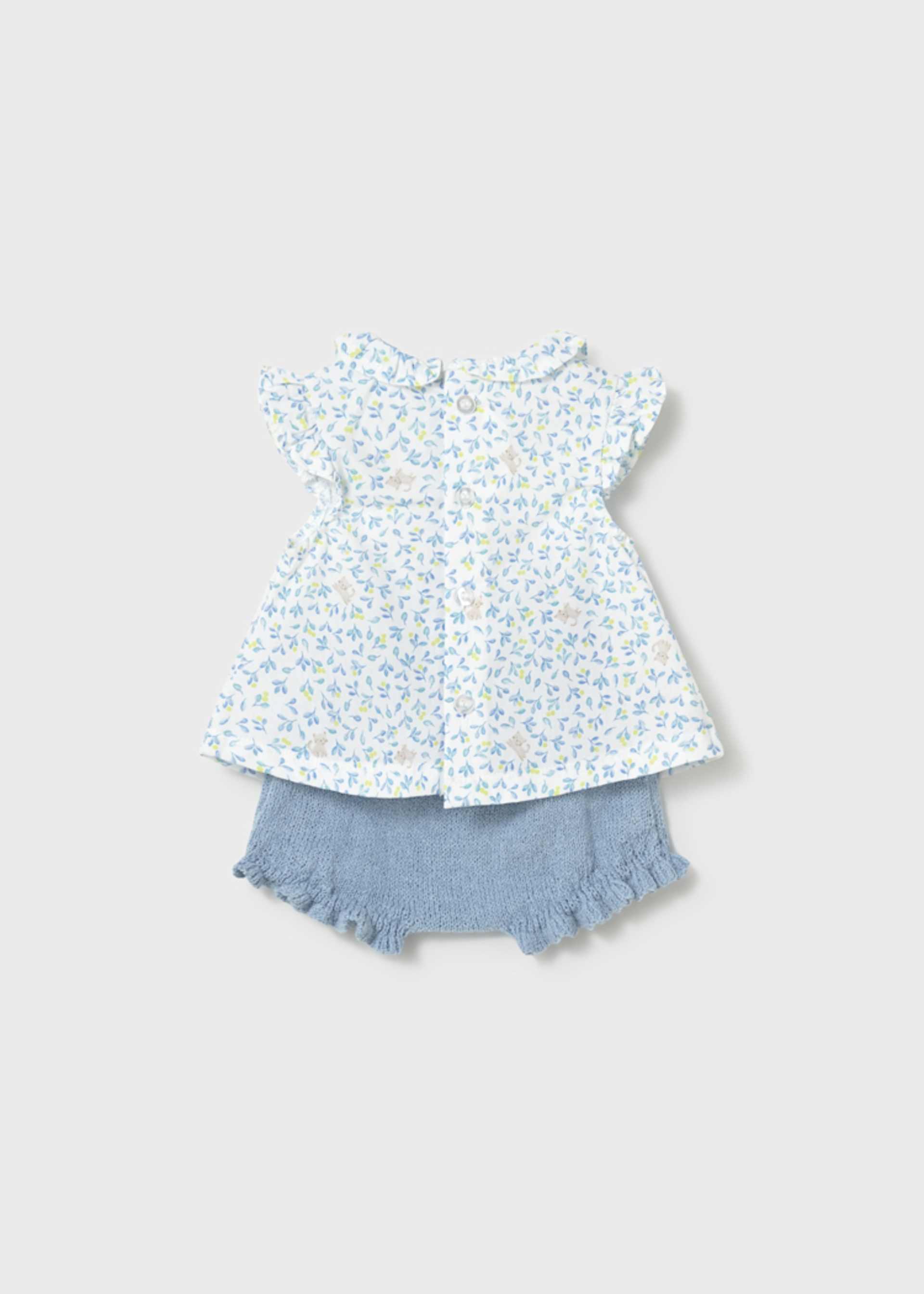 Conjunto tapa fralda e blusa com folho recém nascida