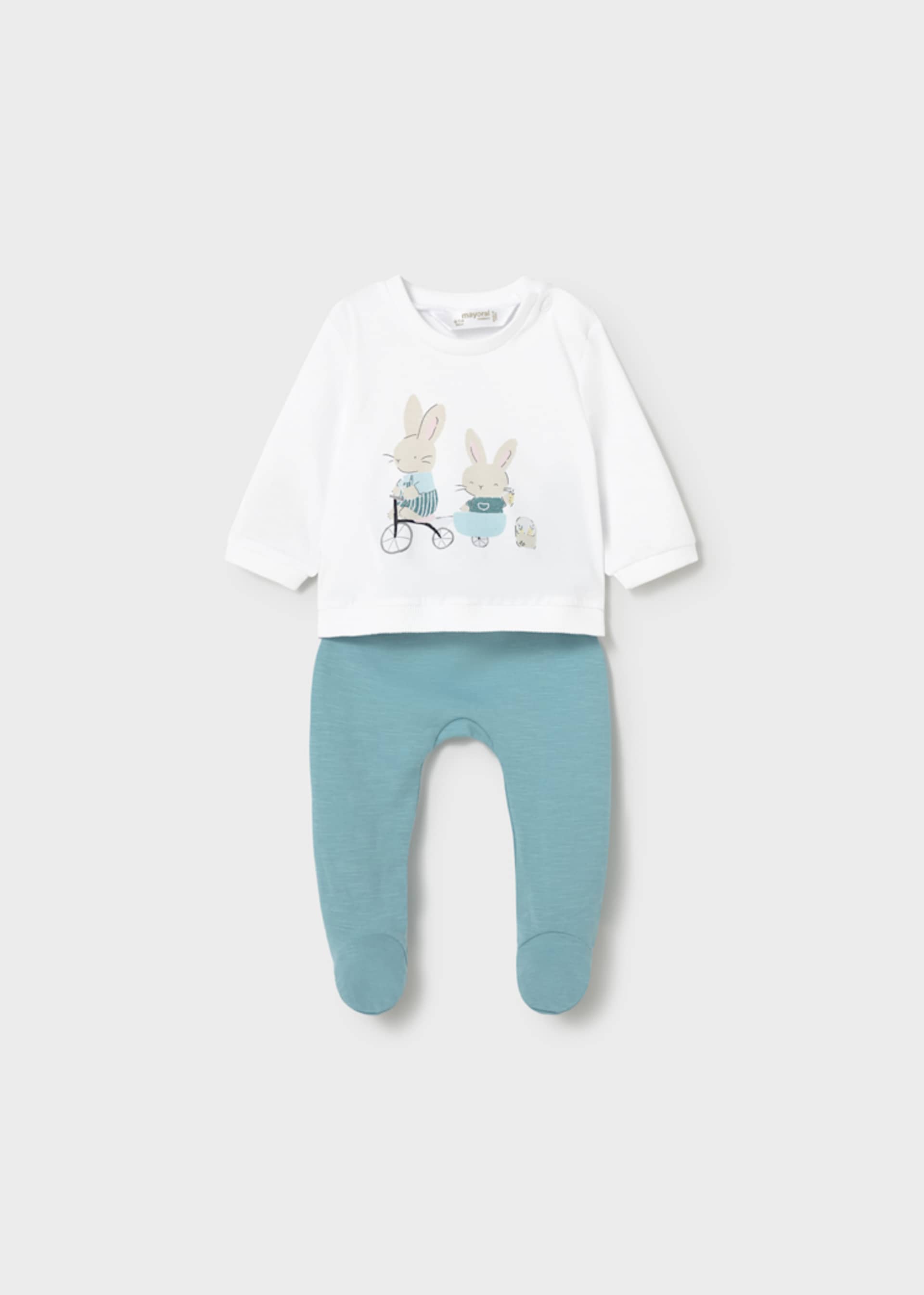 Conjunto calças com pés e camisola recém nascido