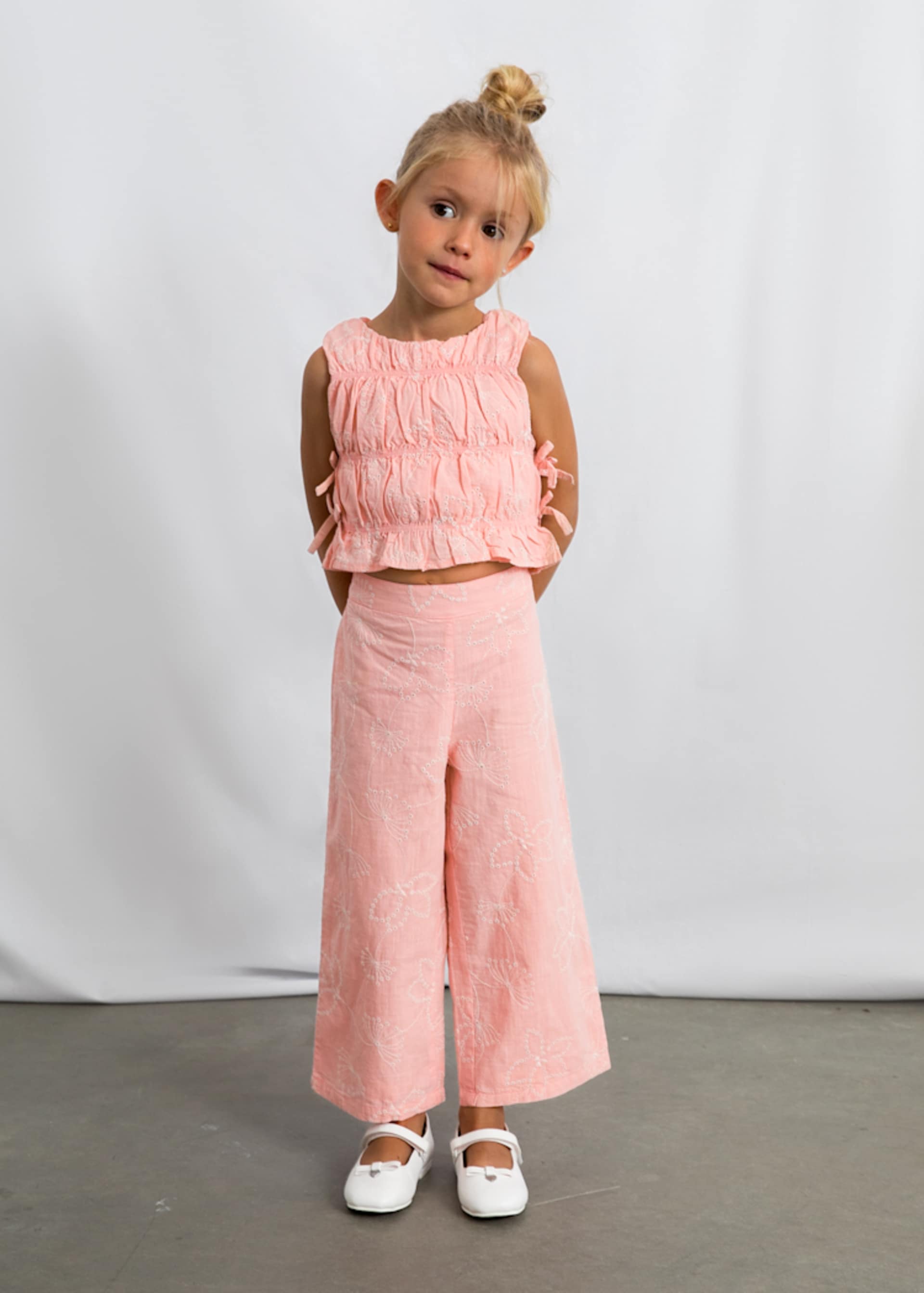 Long pants and gathered top set for girls