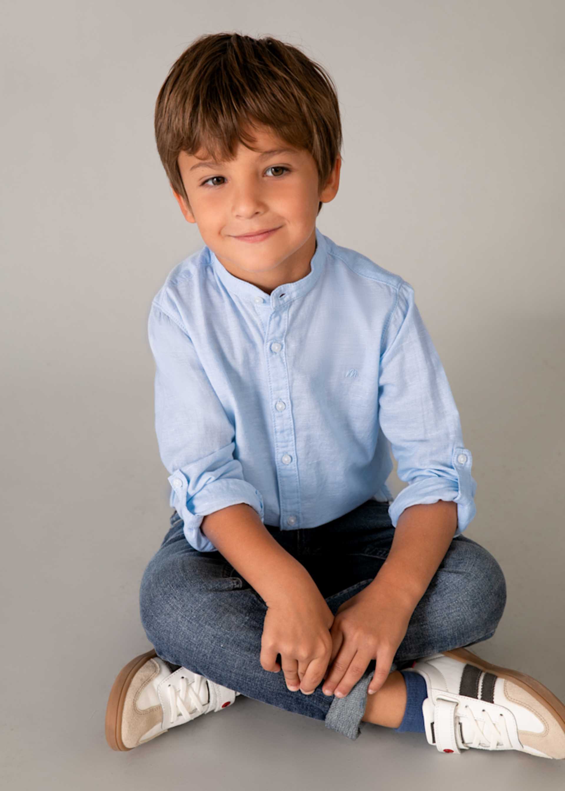 Camicia manica lunga in lino colletto alla correana bambino