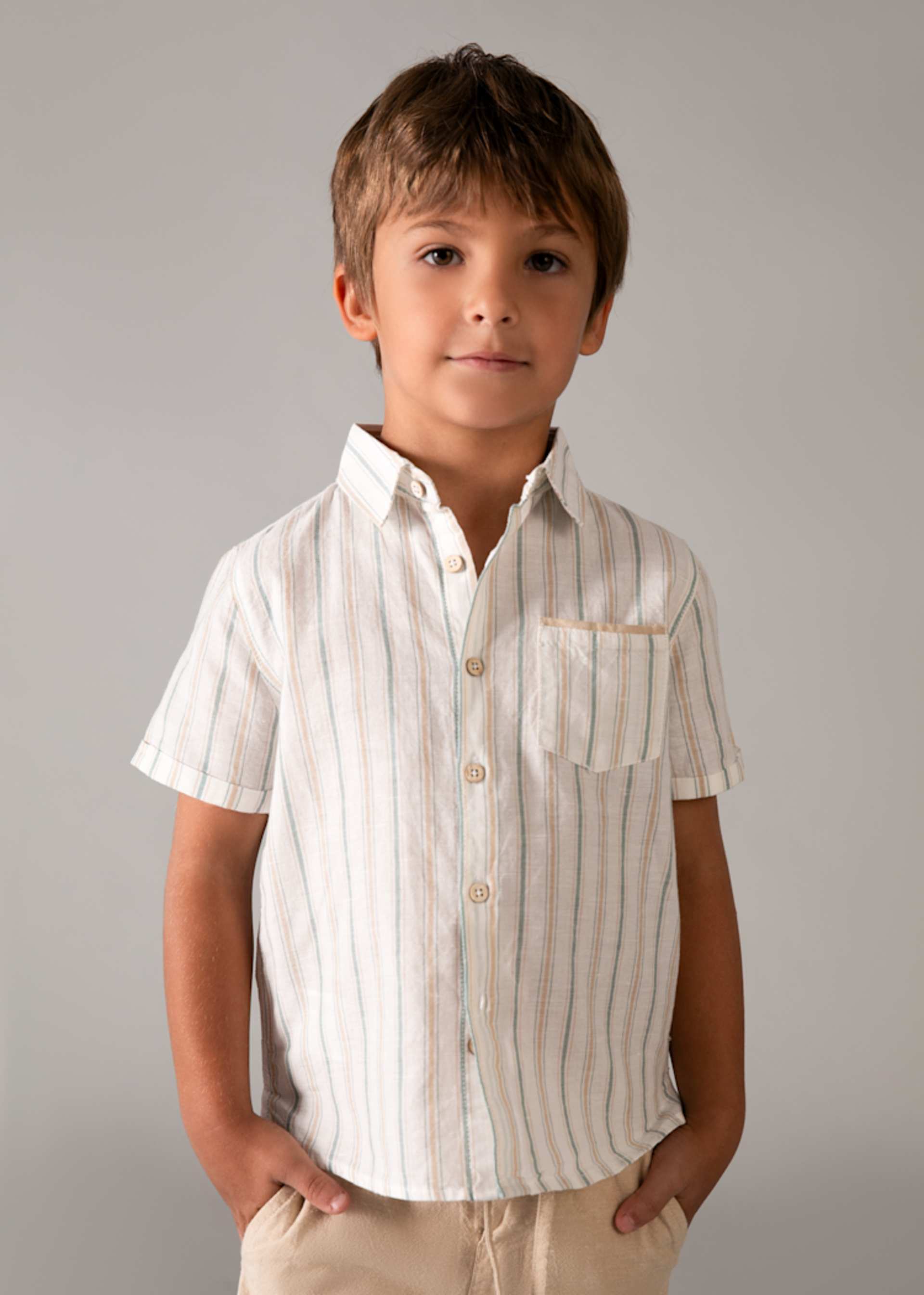 Completo bermuda e camicia in lino bambino
