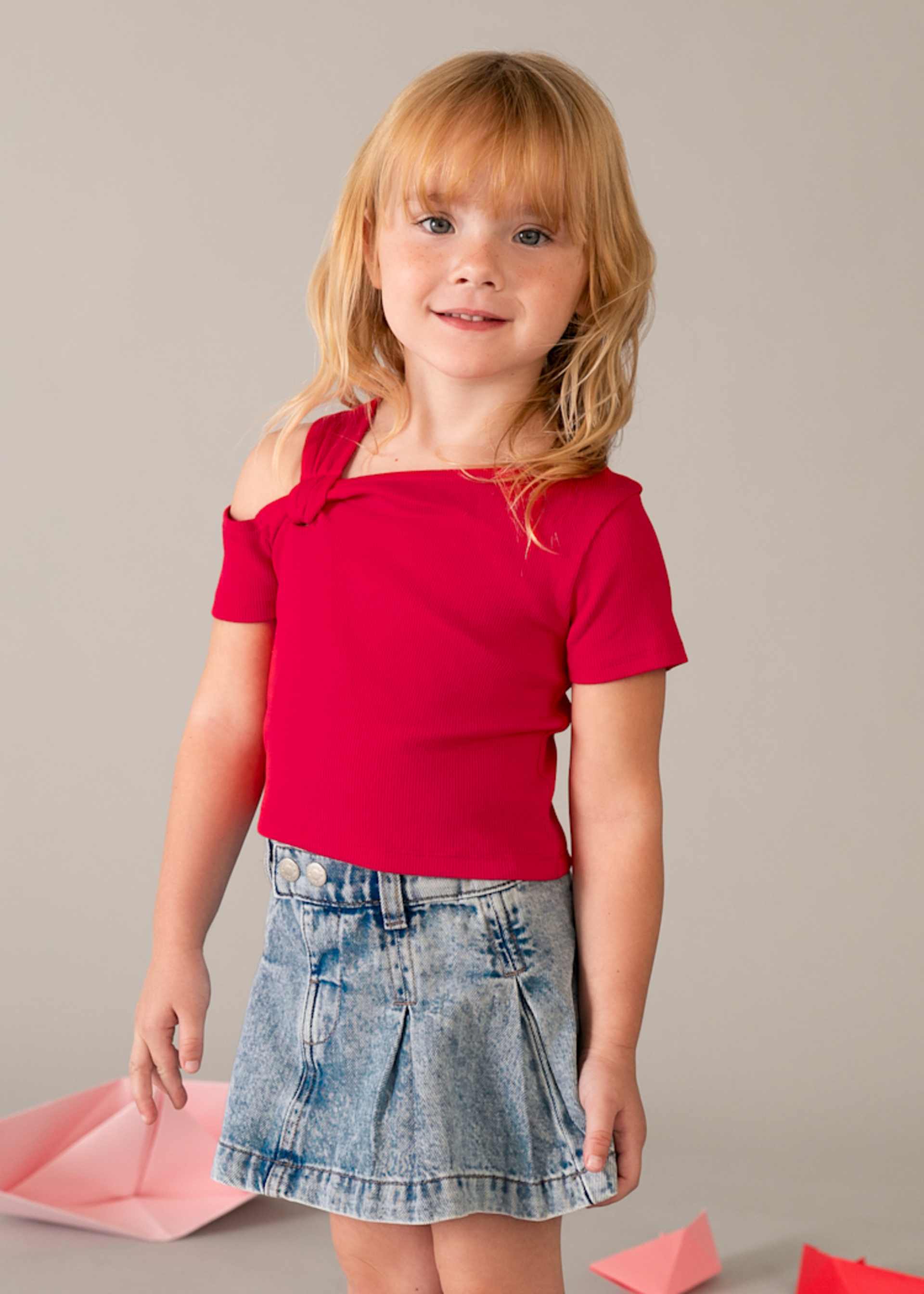 Girls' denim pleated skirt