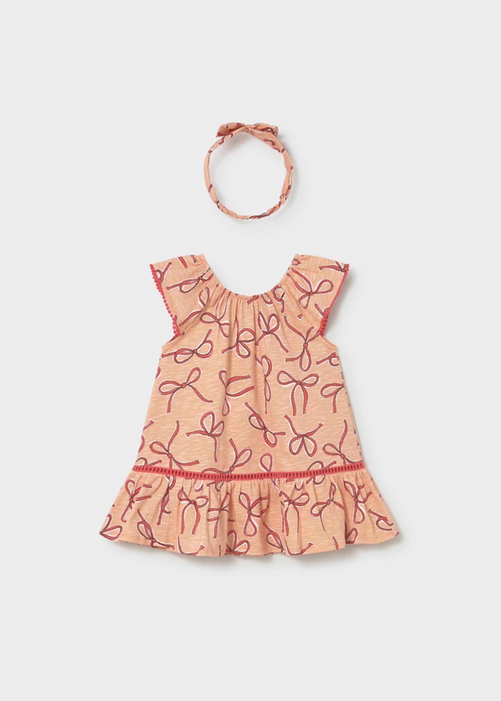 Vestido estampado com laços e fita de cabelo bebé