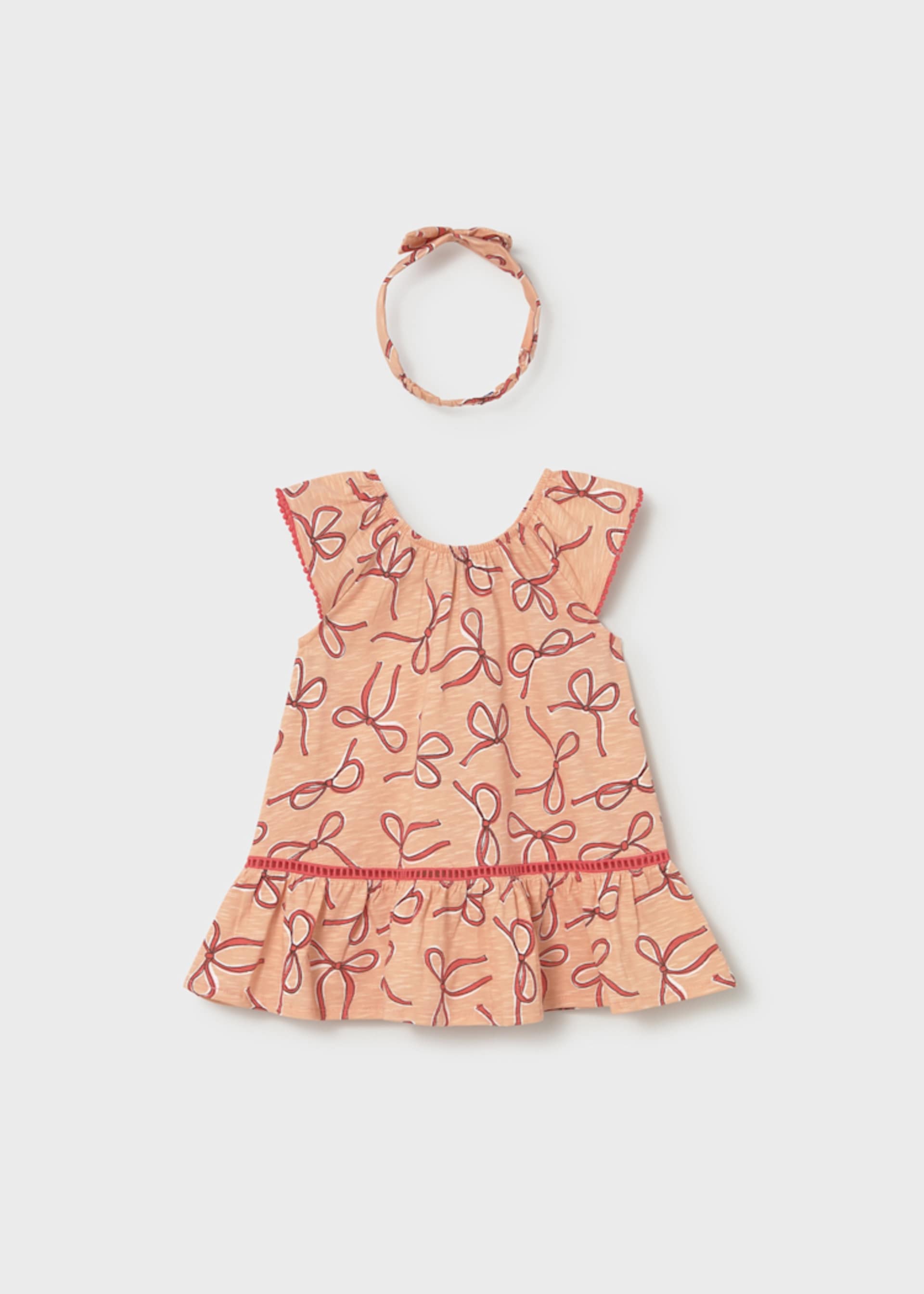 Vestido estampado com laços e fita de cabelo bebé