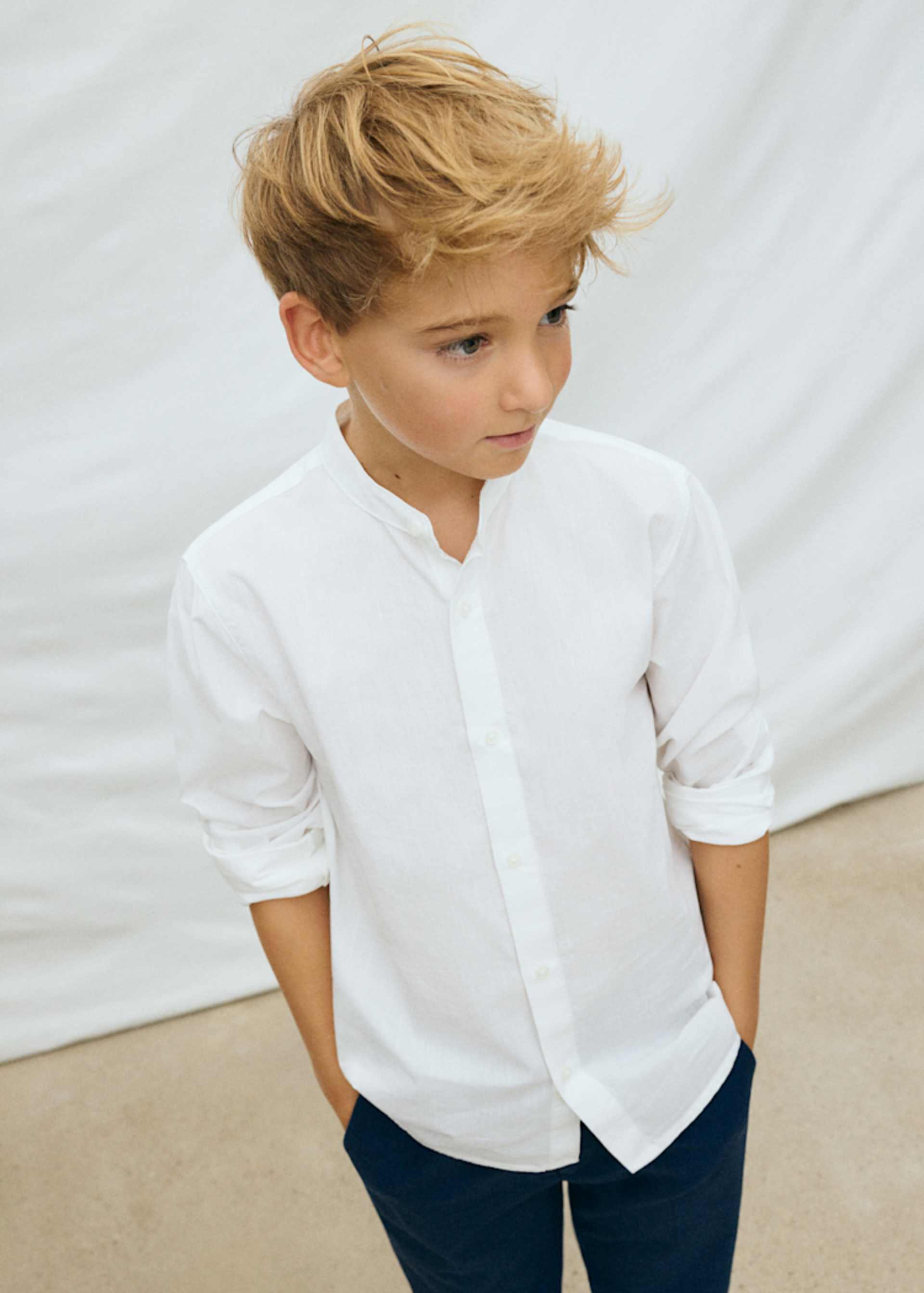 Long-sleeved shirt with mandarin collar for boys