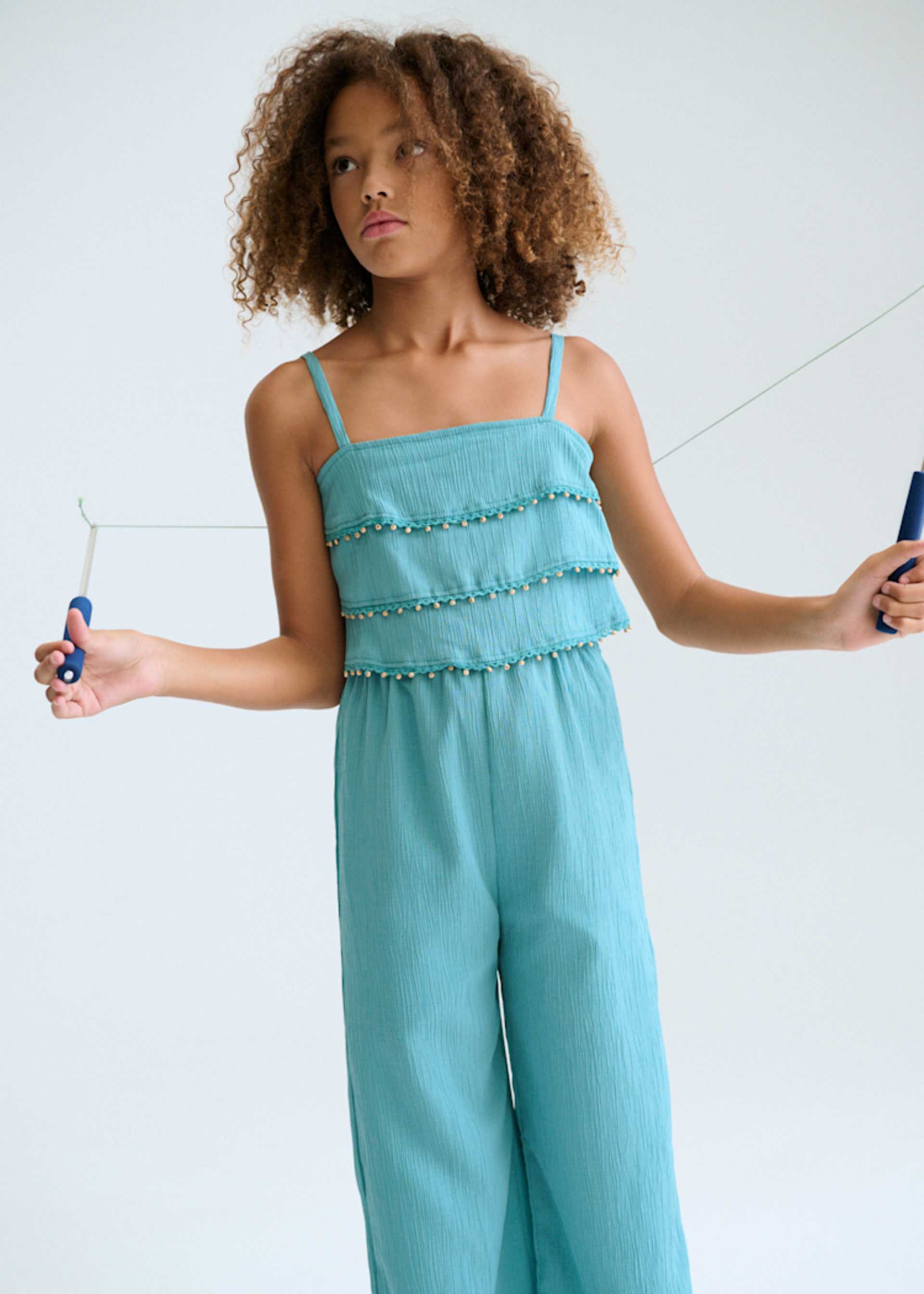 Long ruffled jumpsuit for girls