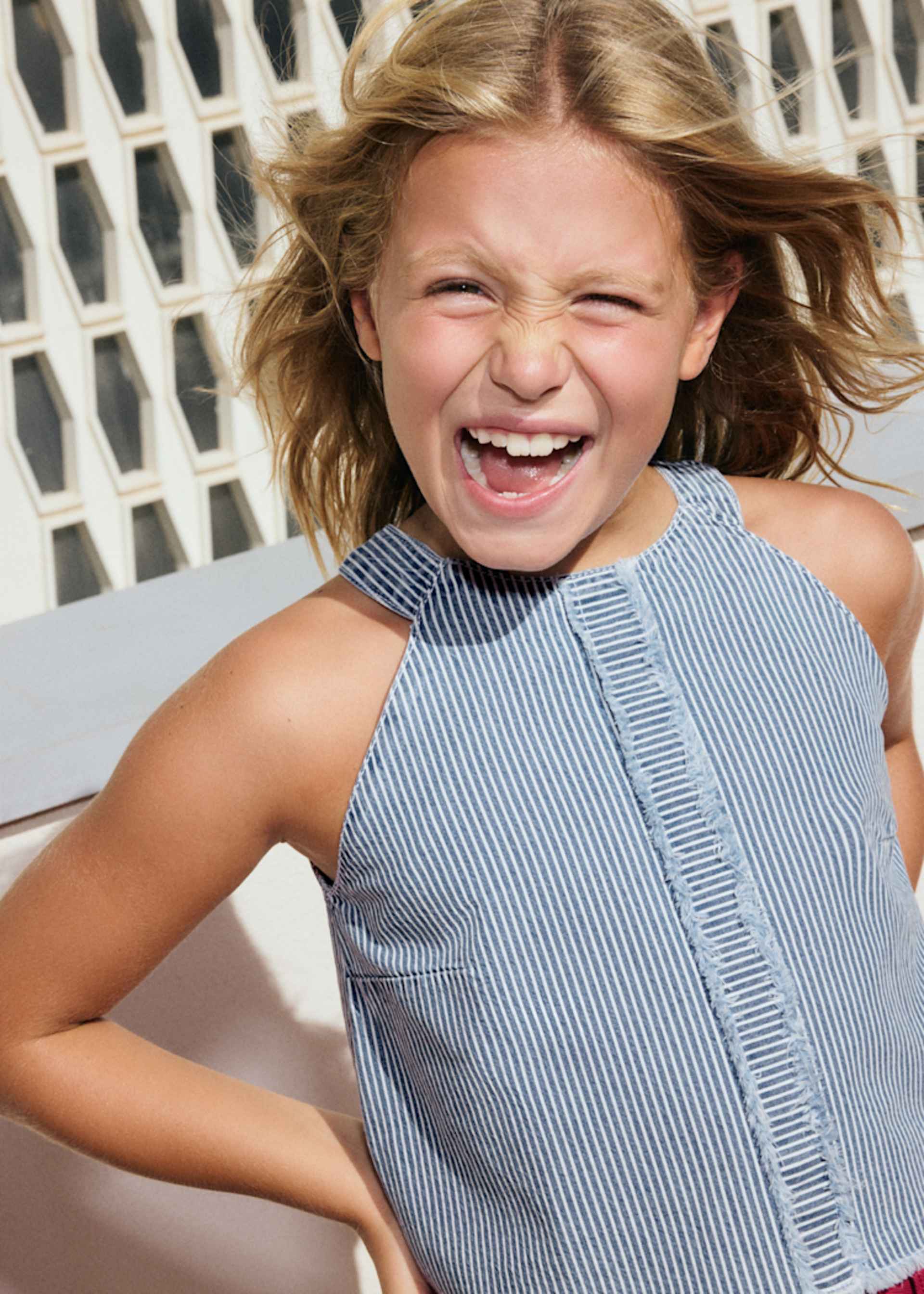 Top rayé en denim fille