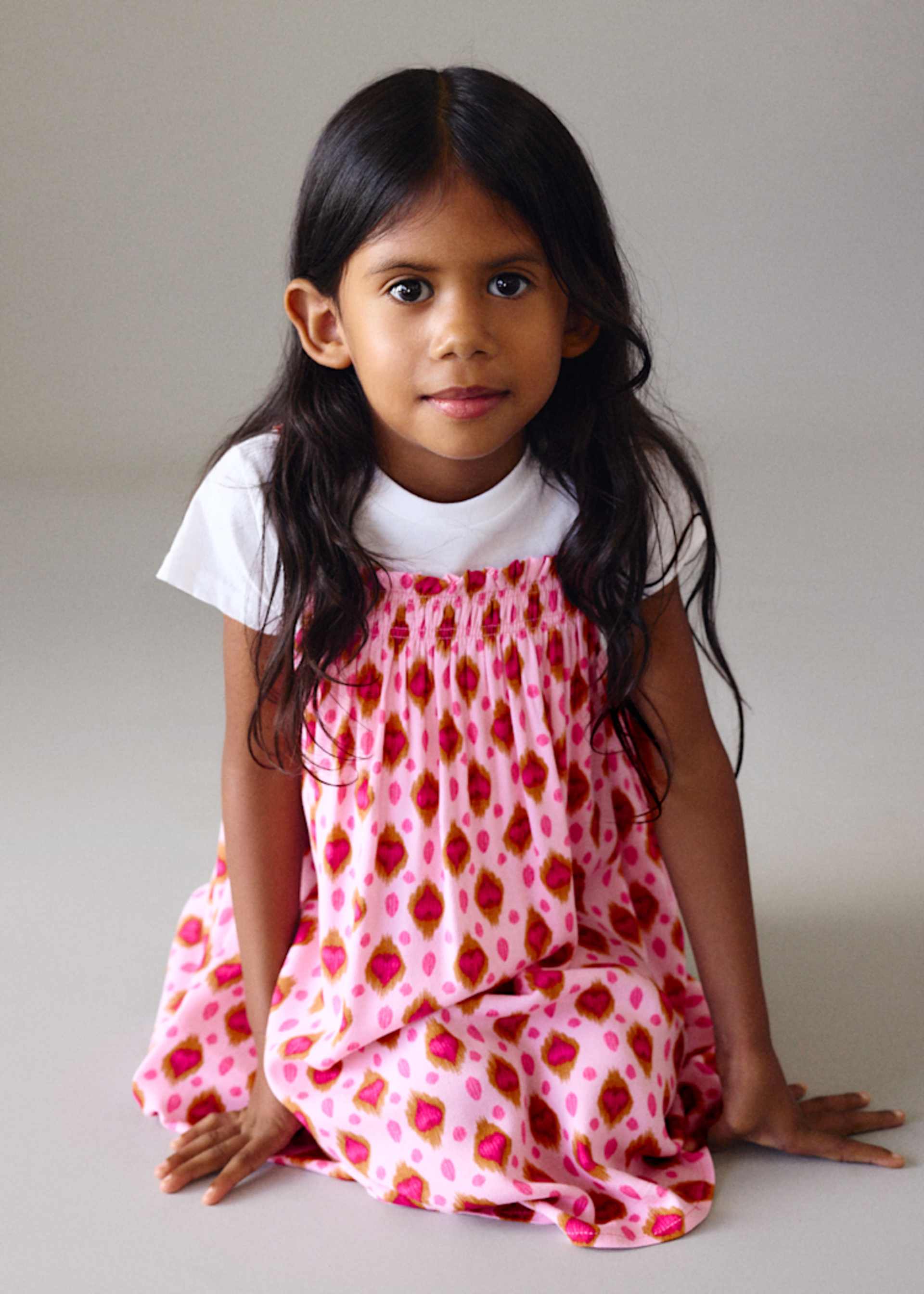 Girl Printed Dress with Faux T-shirt