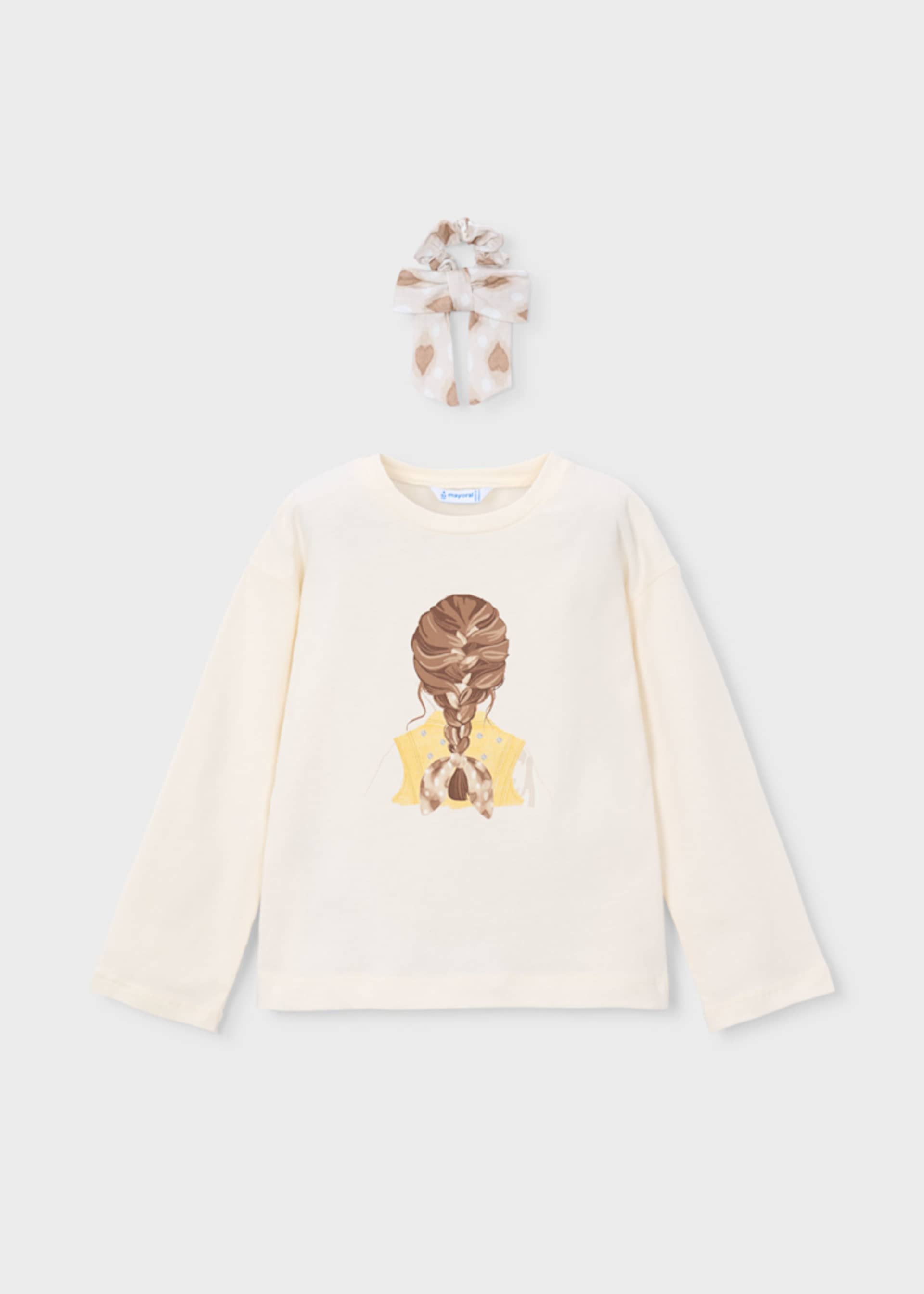 Maglietta manica lunga con elastico per capelli bambina