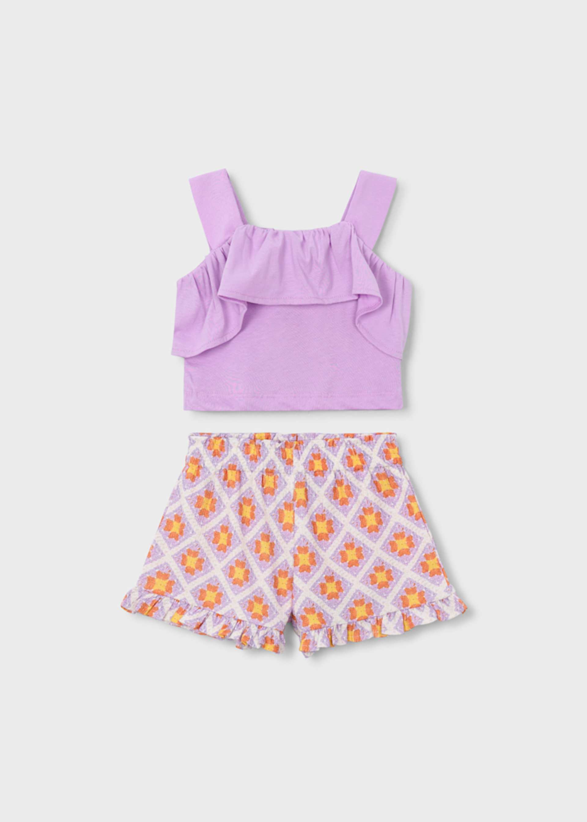 Print short set girl with ruffles