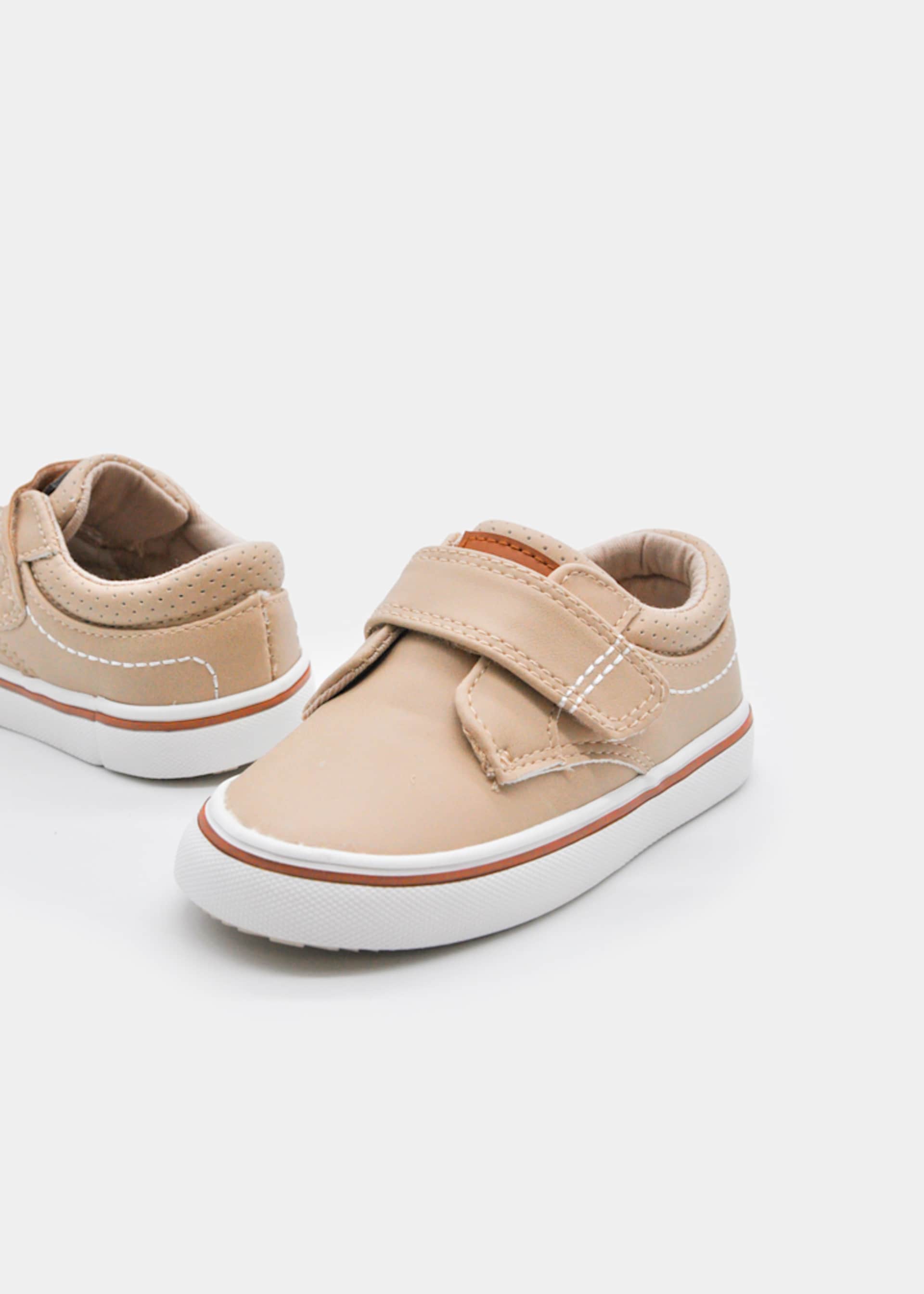 Baby faux leather trainers with Velcro fastening