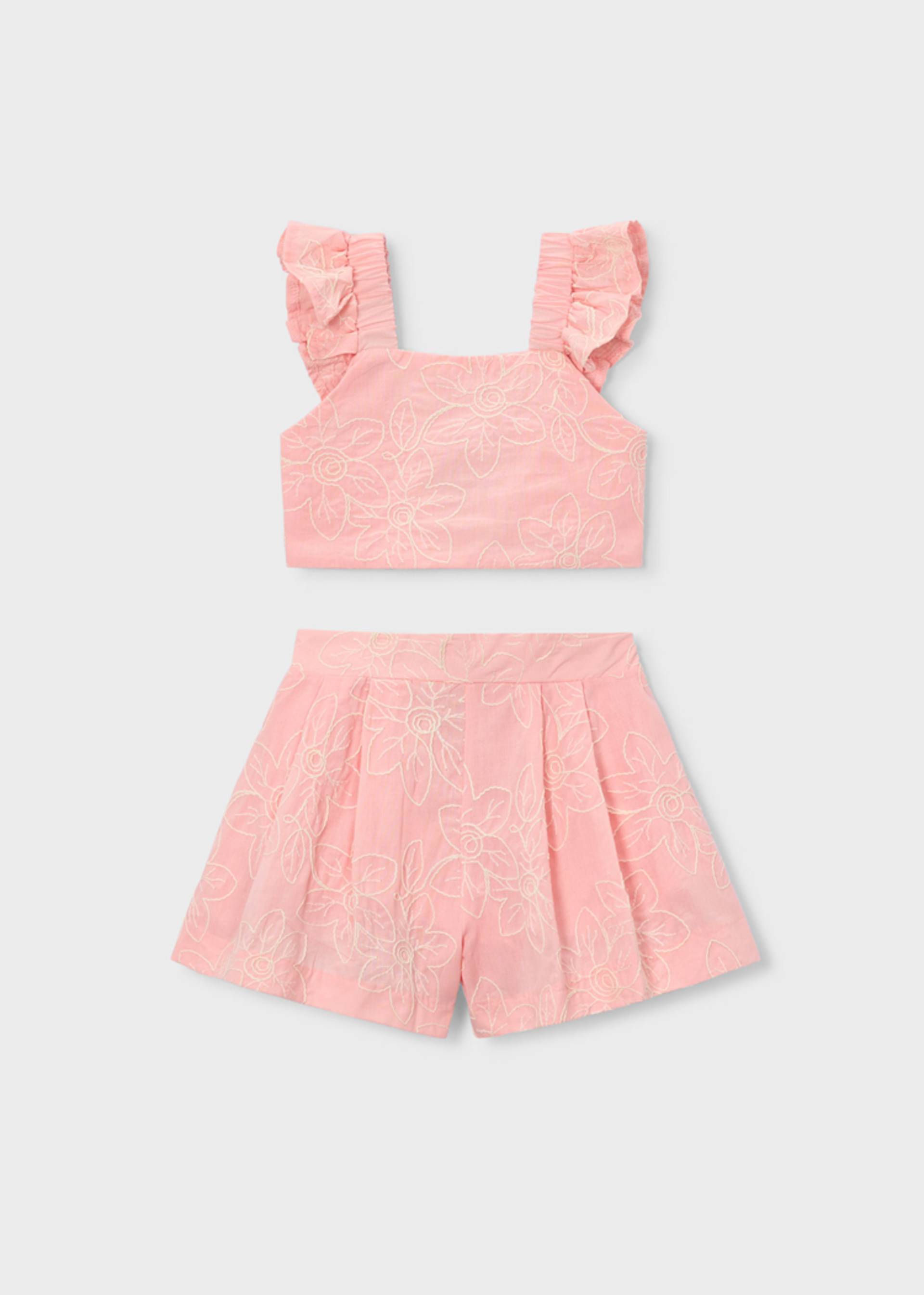 Conjunto bermuda y top volantes ceremonia niña