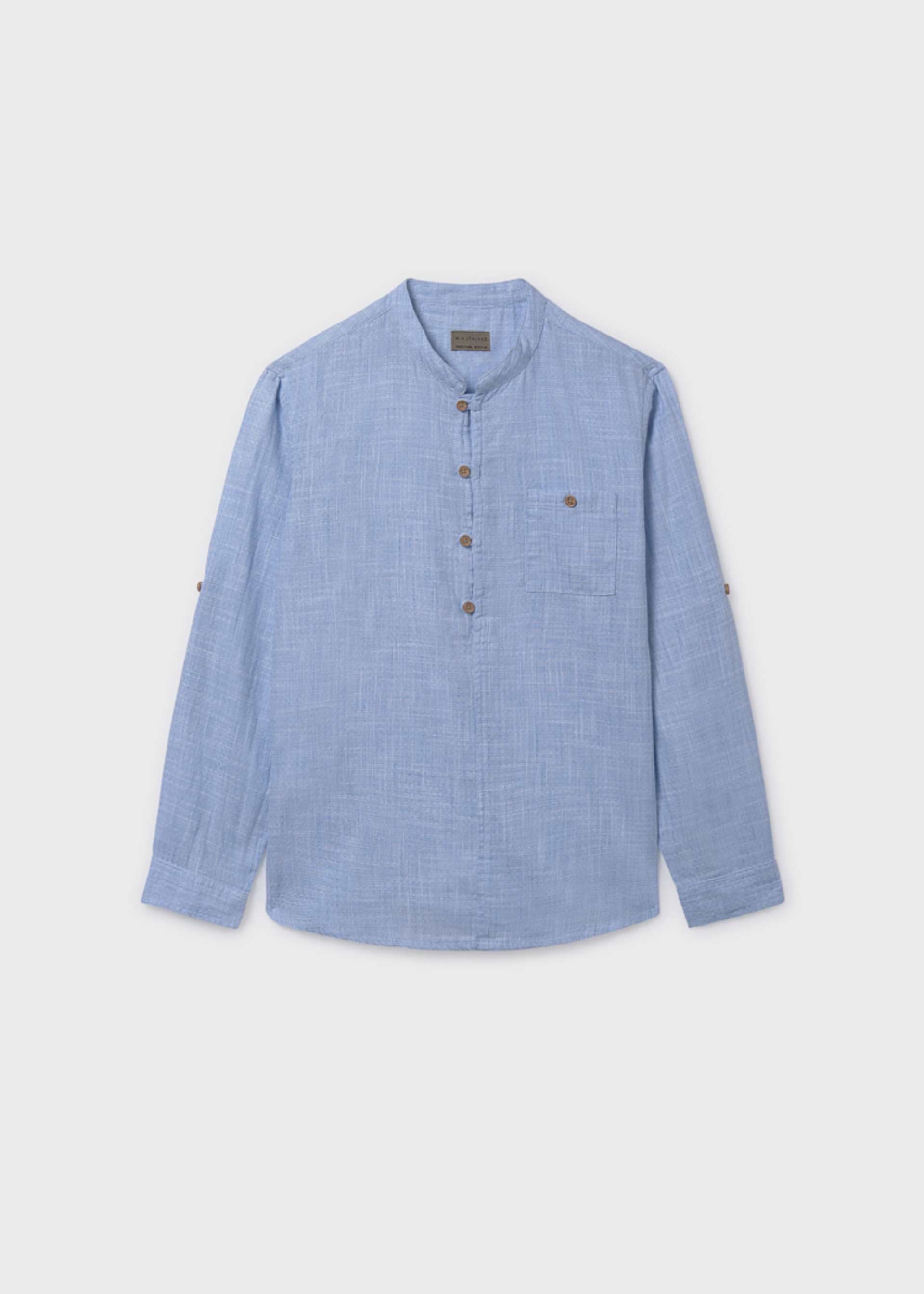 Short-sleeved mandarin collar shirt
