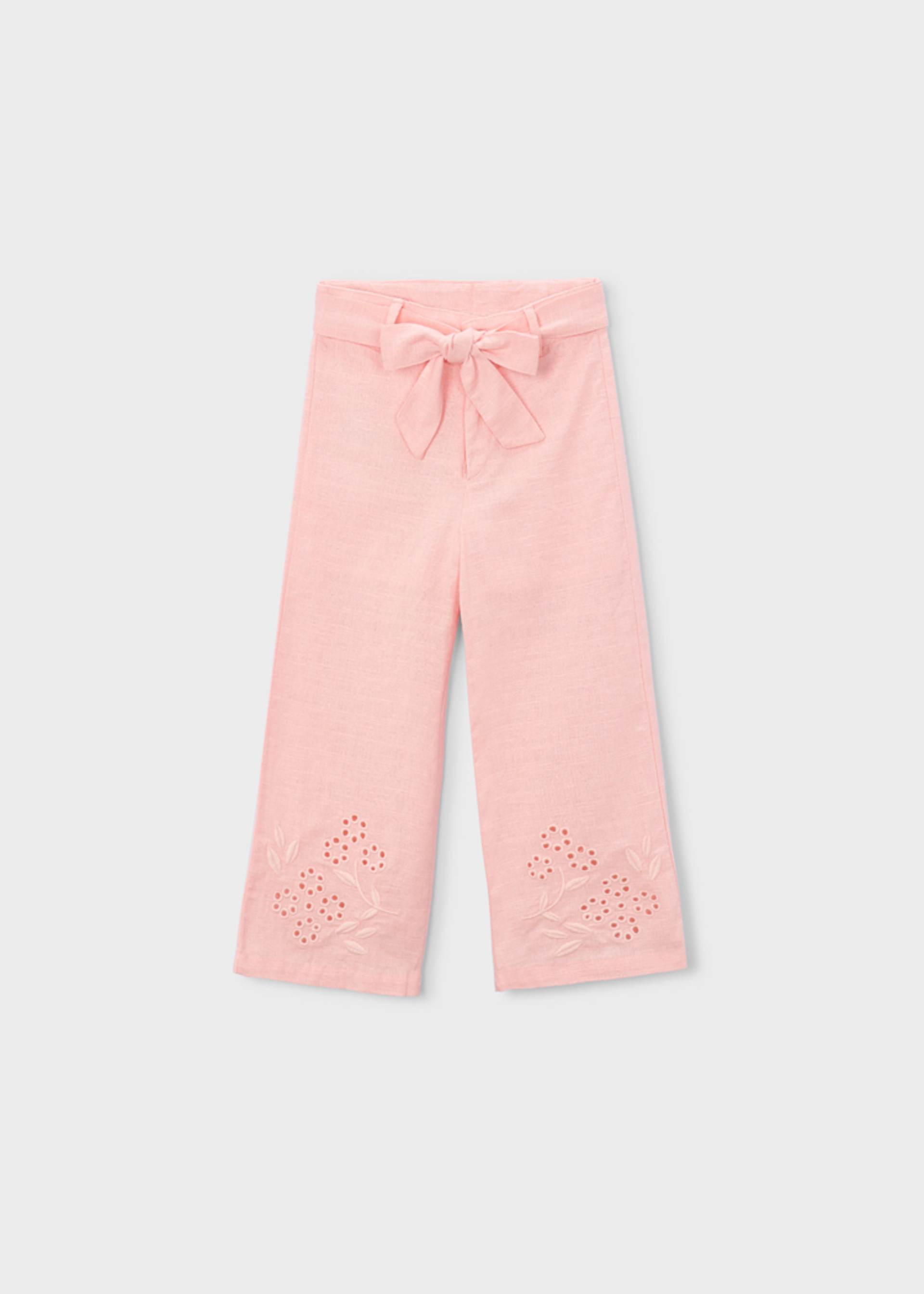 Pantalone ricamato lino bambina
