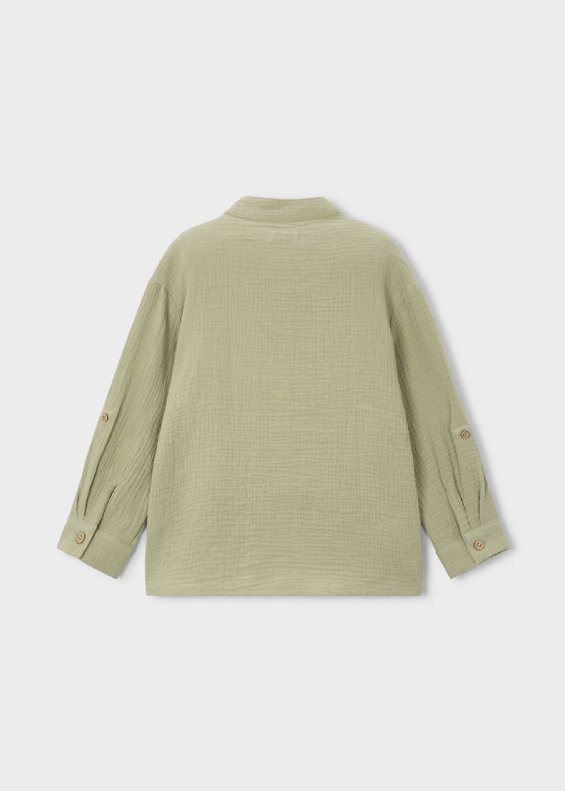 Camisa manga larga bambula cuello mao niño