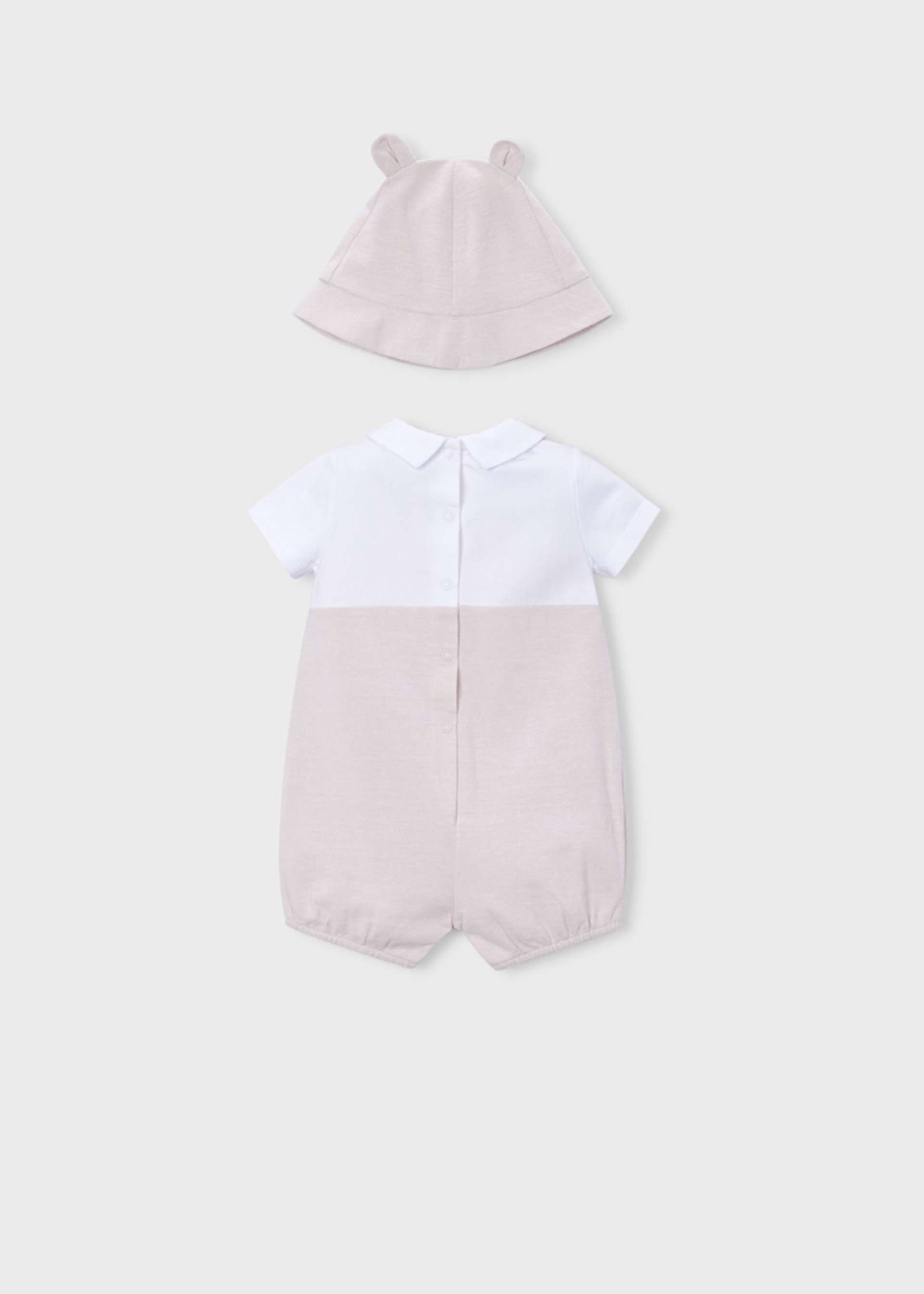 Piqué knit romper with bonnet