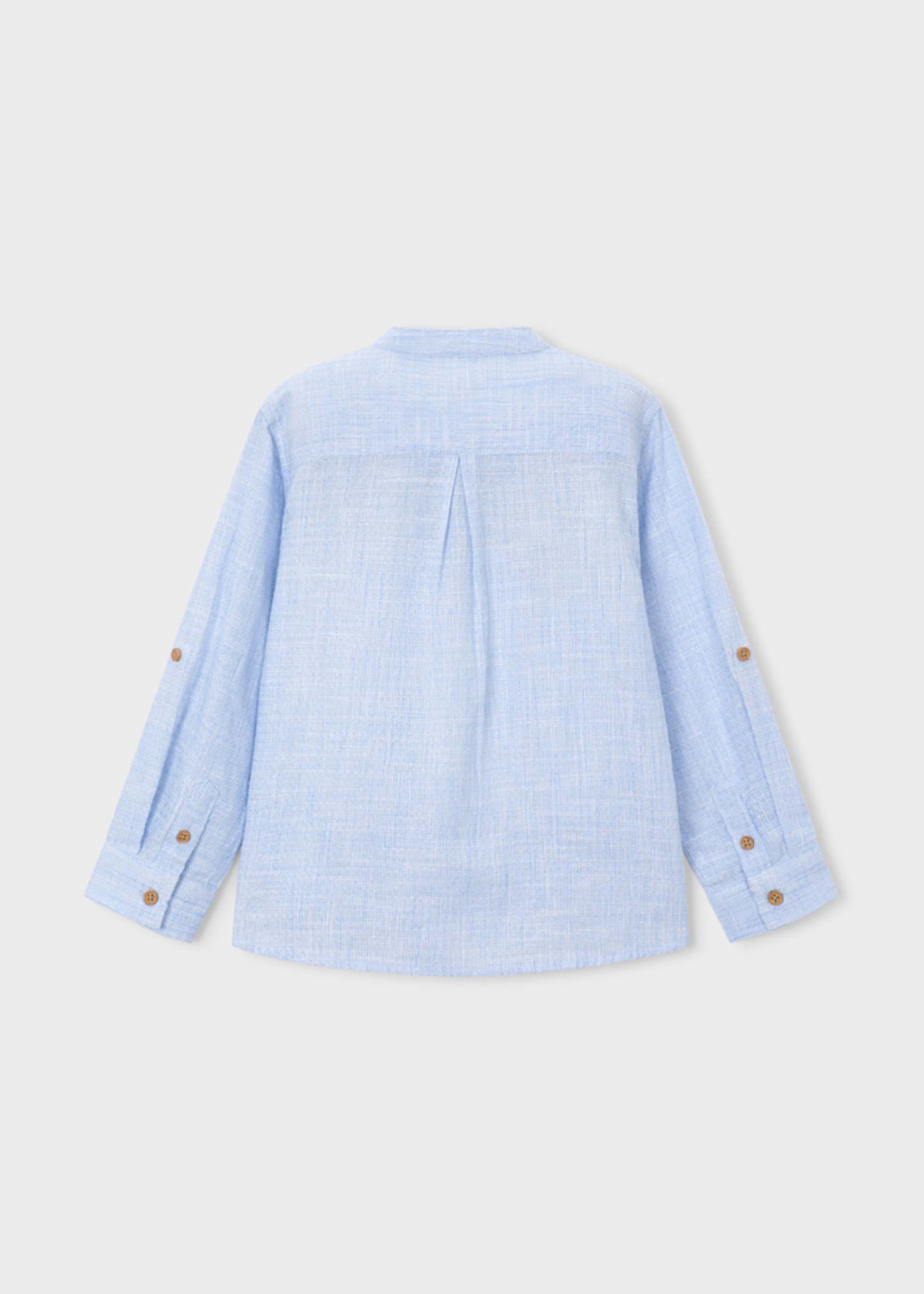 Mixed fabric shirt with mandarin collar