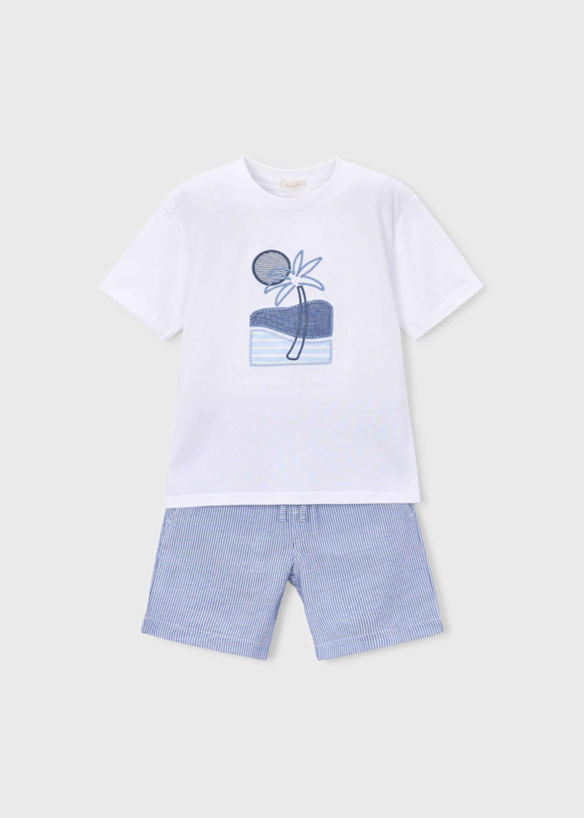 Set cu bermude si tricou cu broderie baiat