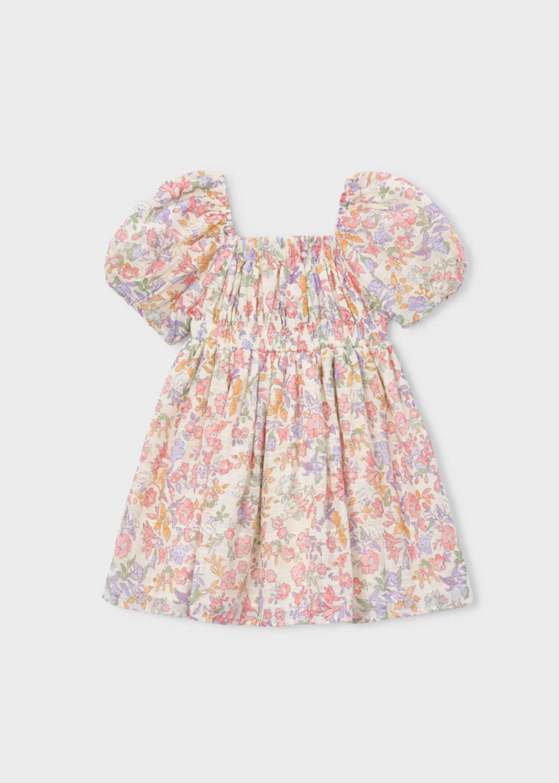 Rochie cu flori si maneci bufante