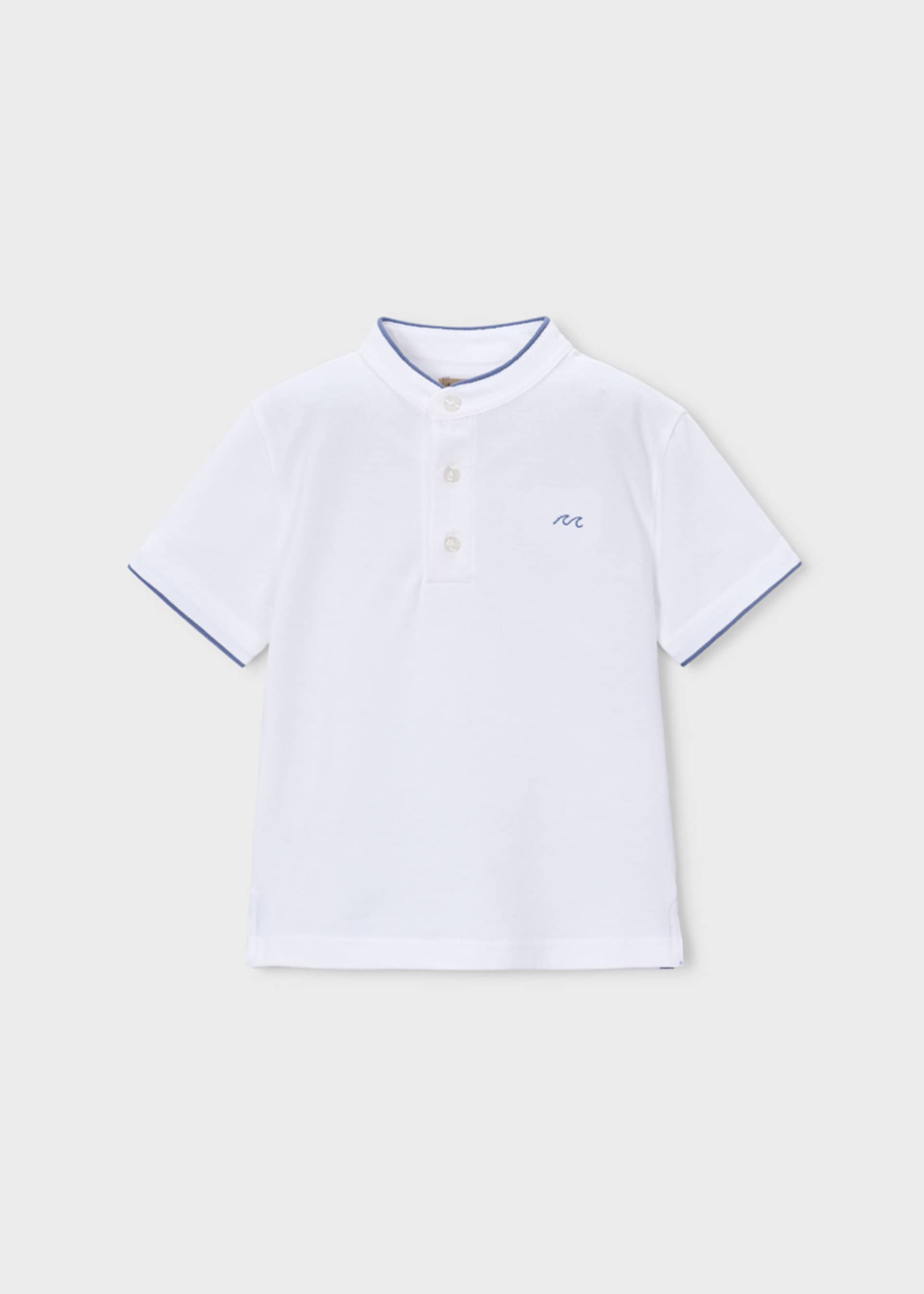 Short-sleeved piqué polo shirt with mandarin collar