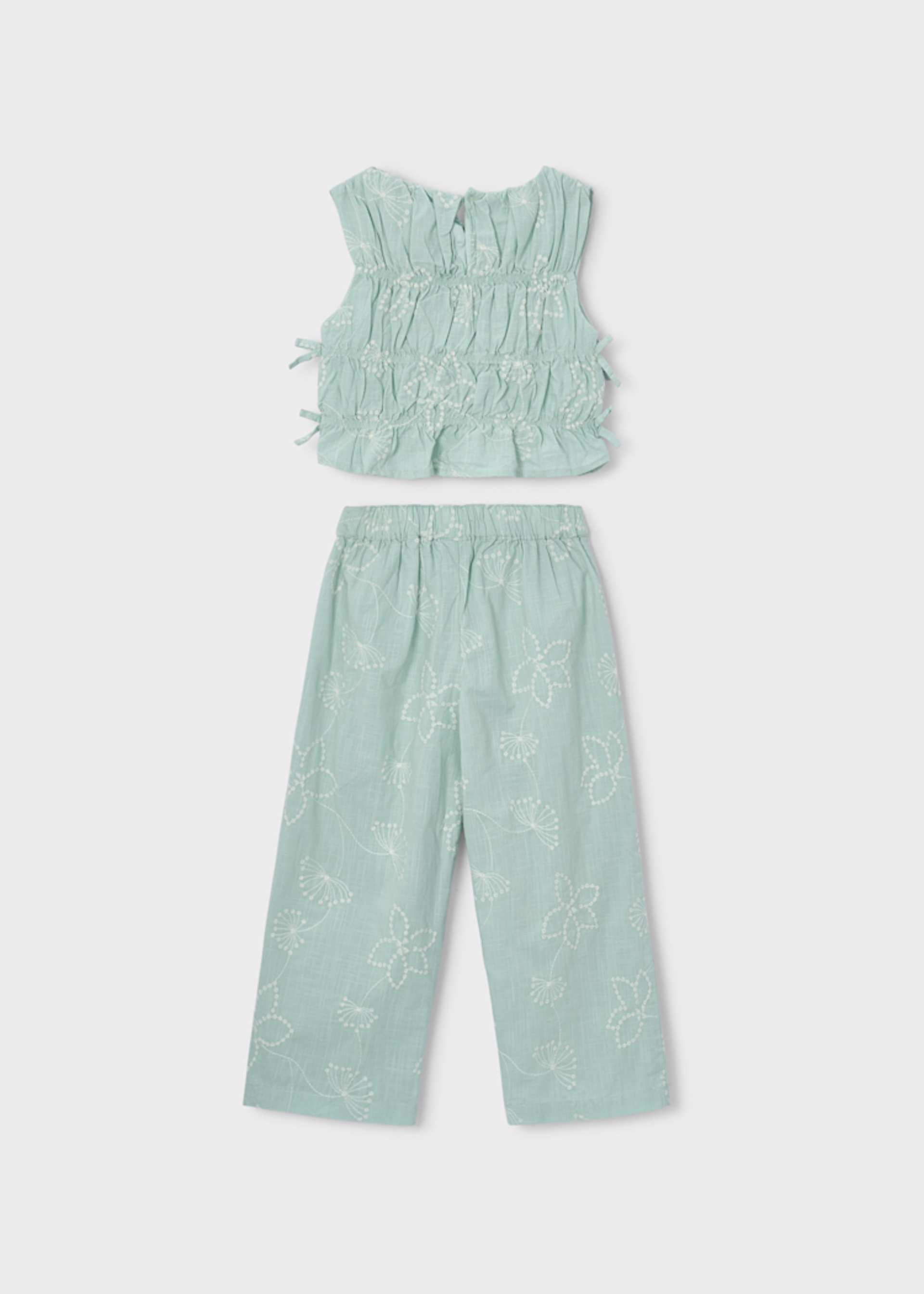 Conjunto calças e top franzido menina