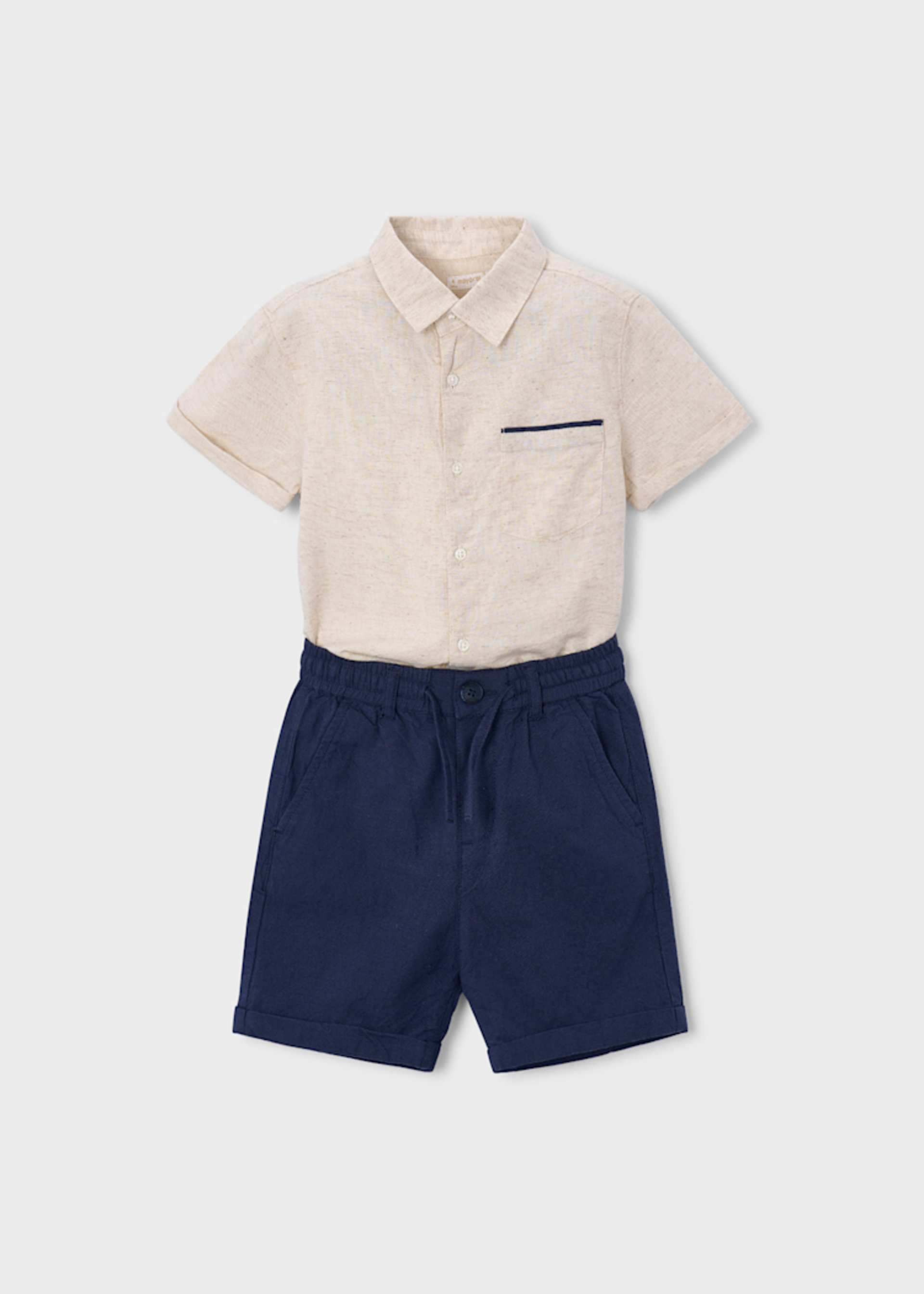 Conjunto bermudas e camisa com linho menino