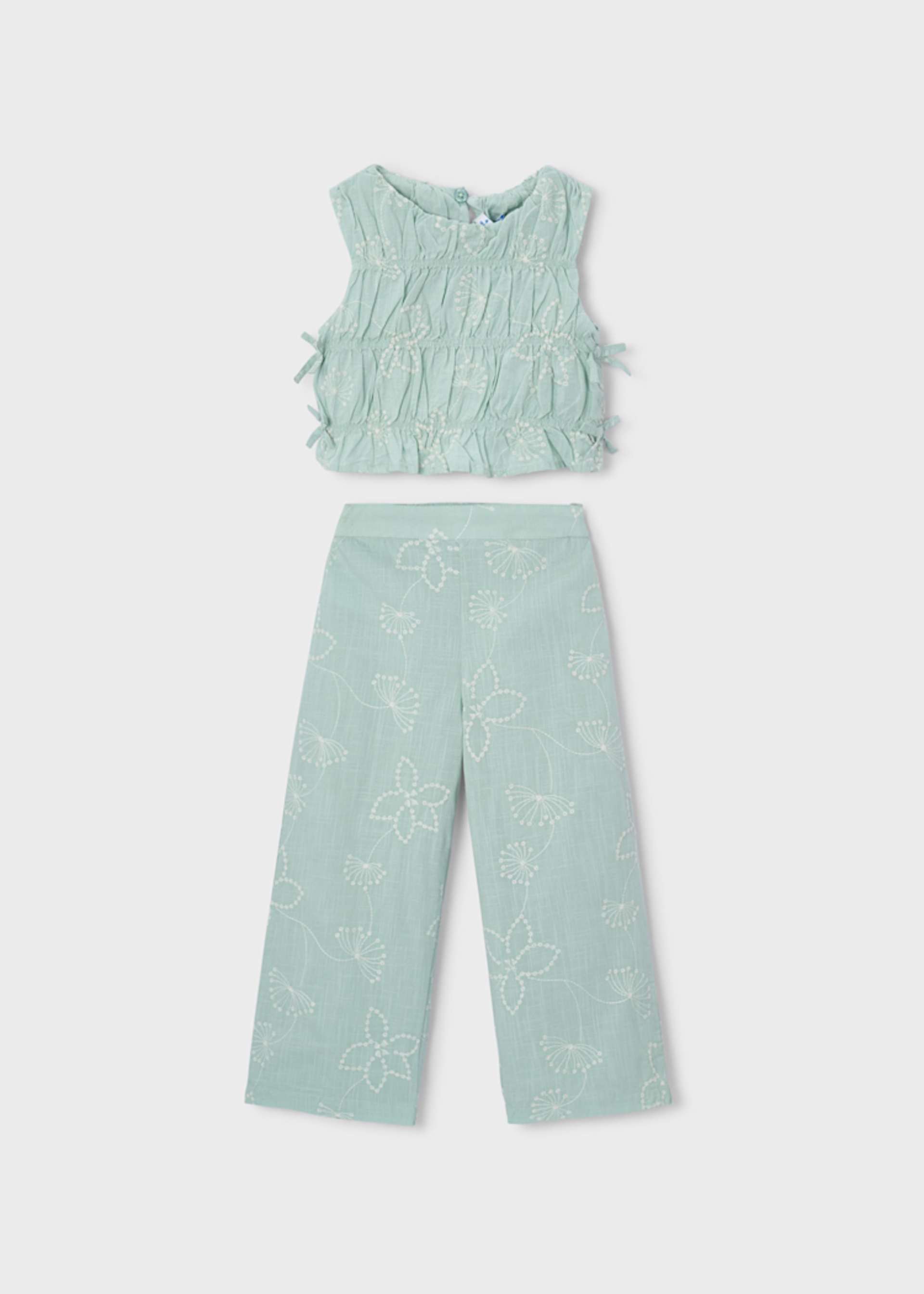 Conjunto calças e top franzido menina