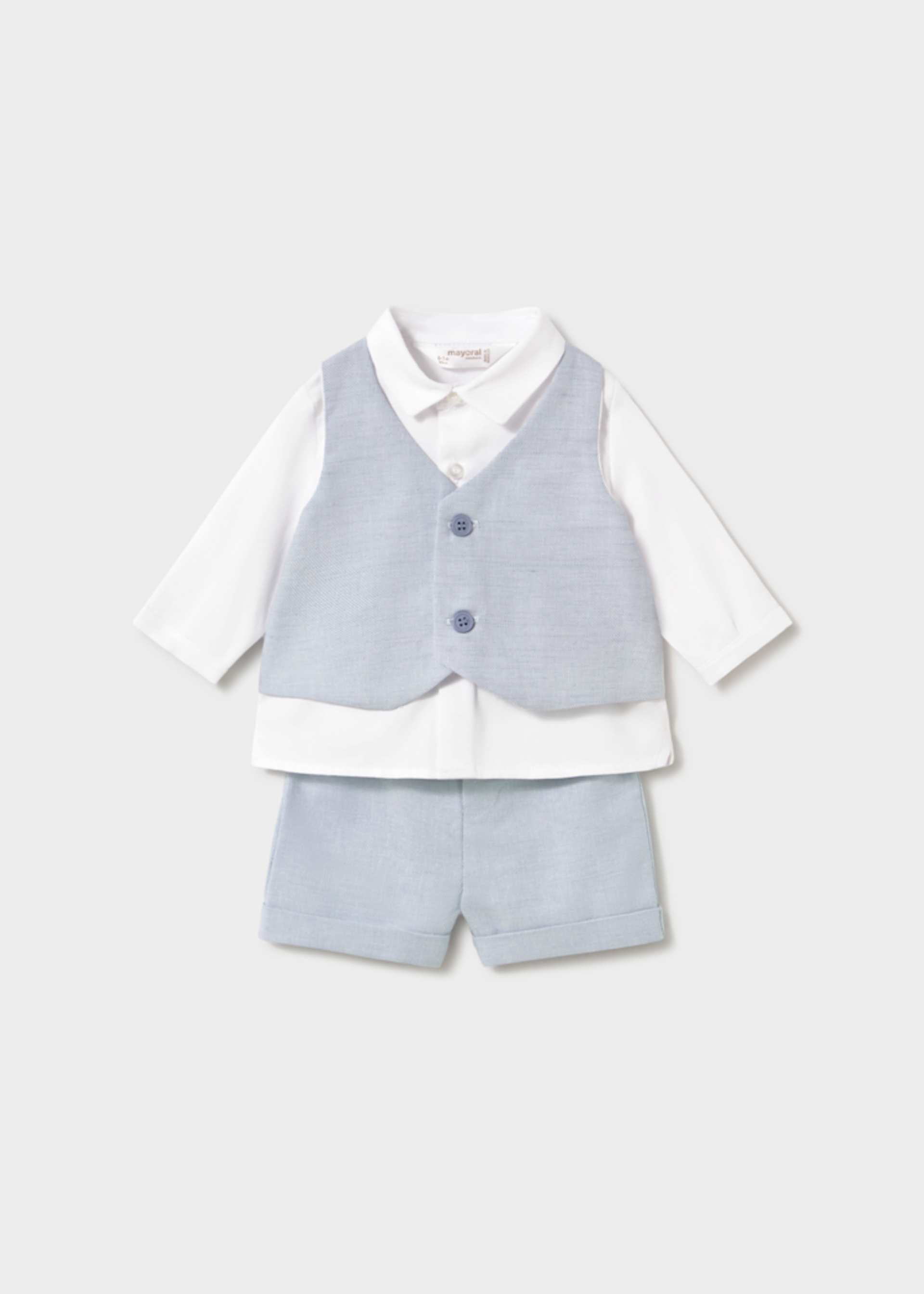 Newborn shorts and shirt set with waistcoat