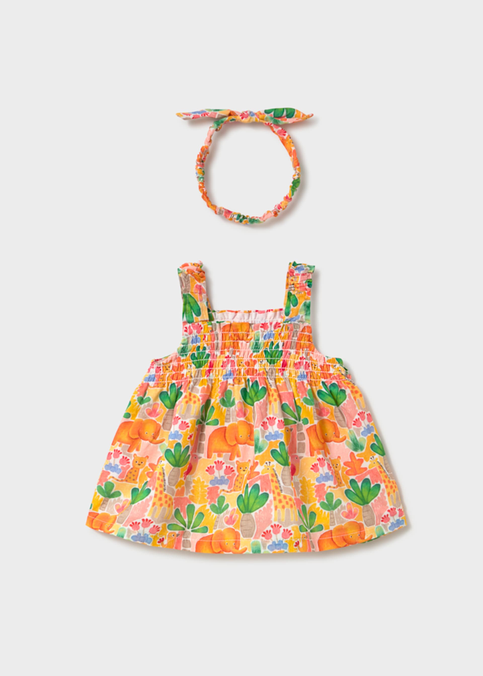 Vestido estampado e fita recém nascida