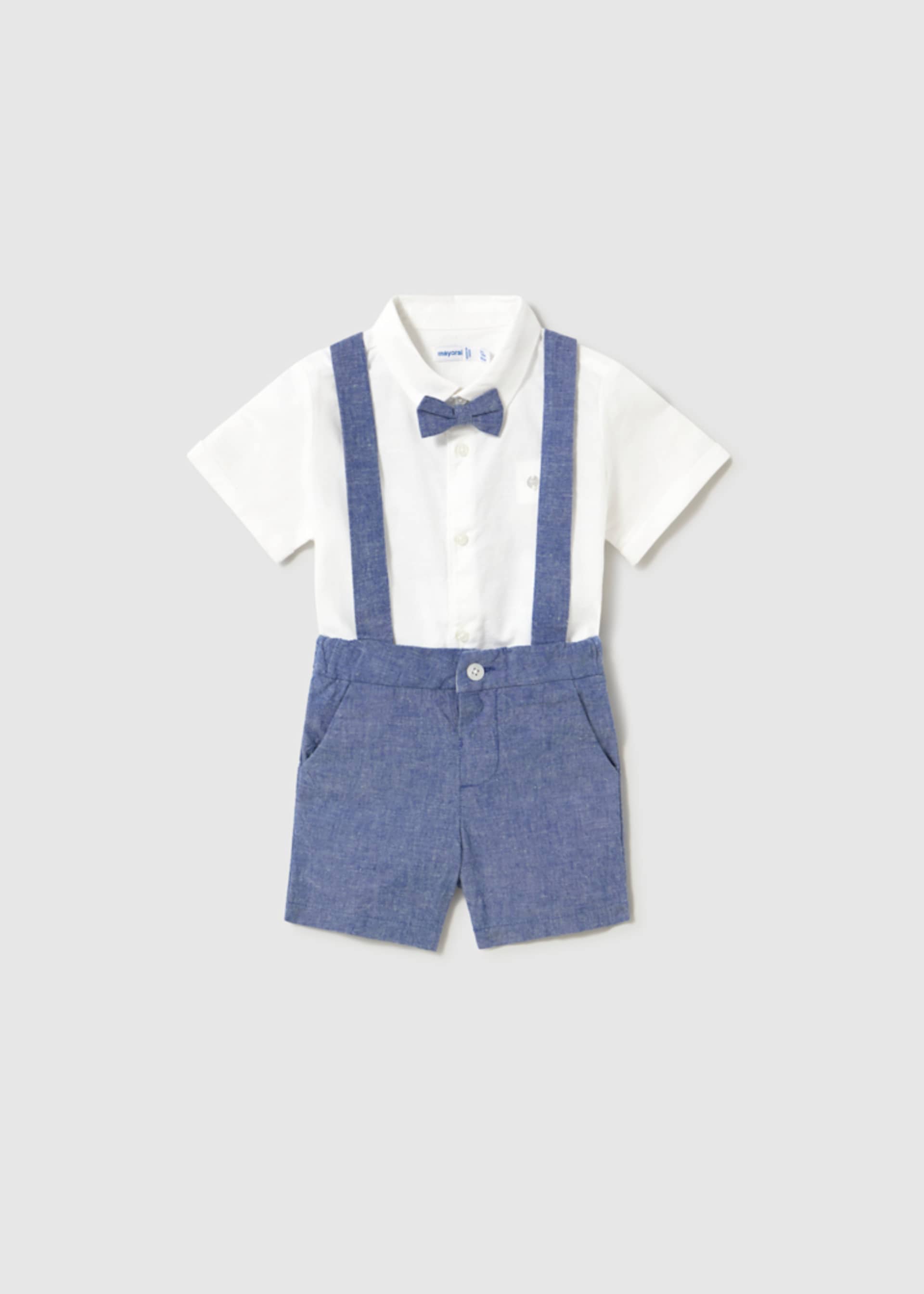 Completo pantaloncine e camicia con papillon neonato