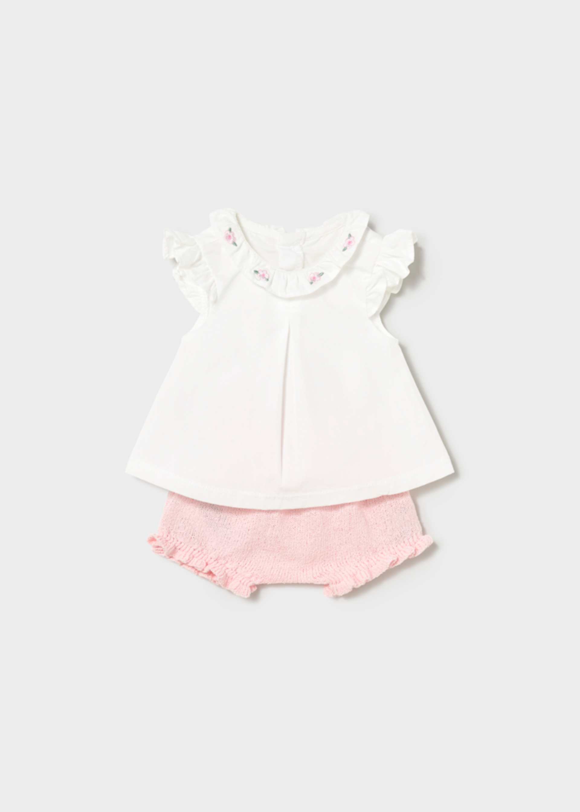 Newborn romper and ruffled blouse set Newborn romper and ruffled blouse set
