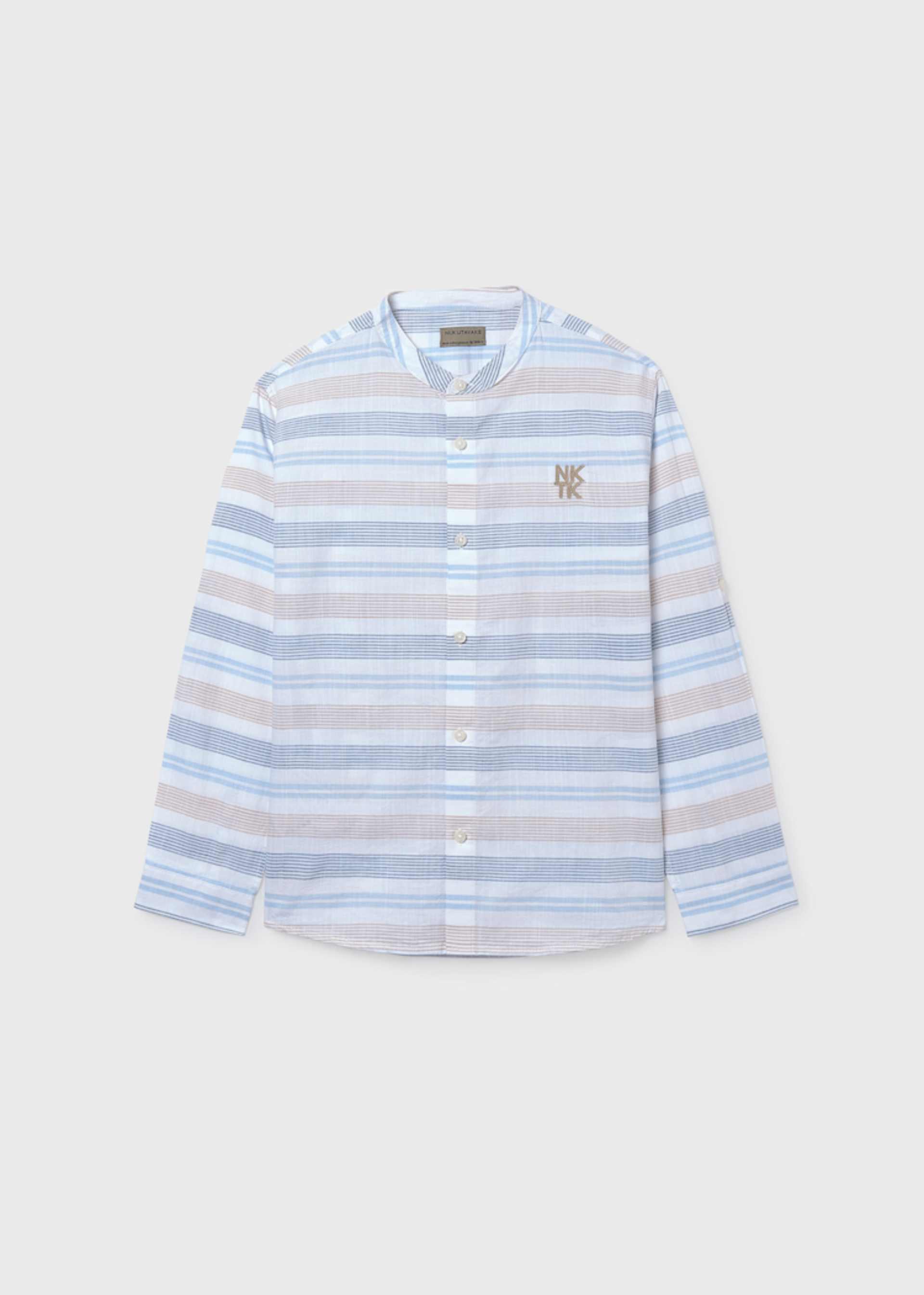 Men's striped mandarin collar shirt