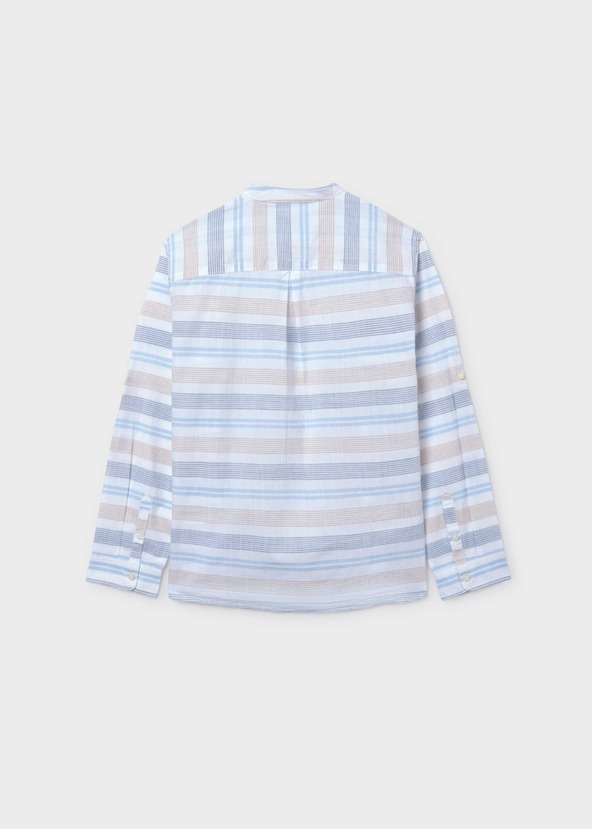Men's striped mandarin collar shirt