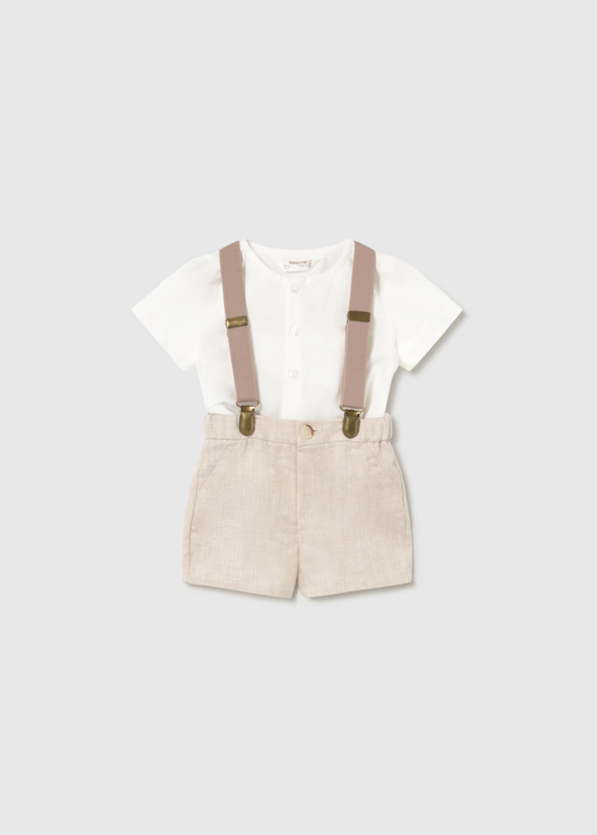 Newborn Boy Shorts with Suspenders and Shirt Set