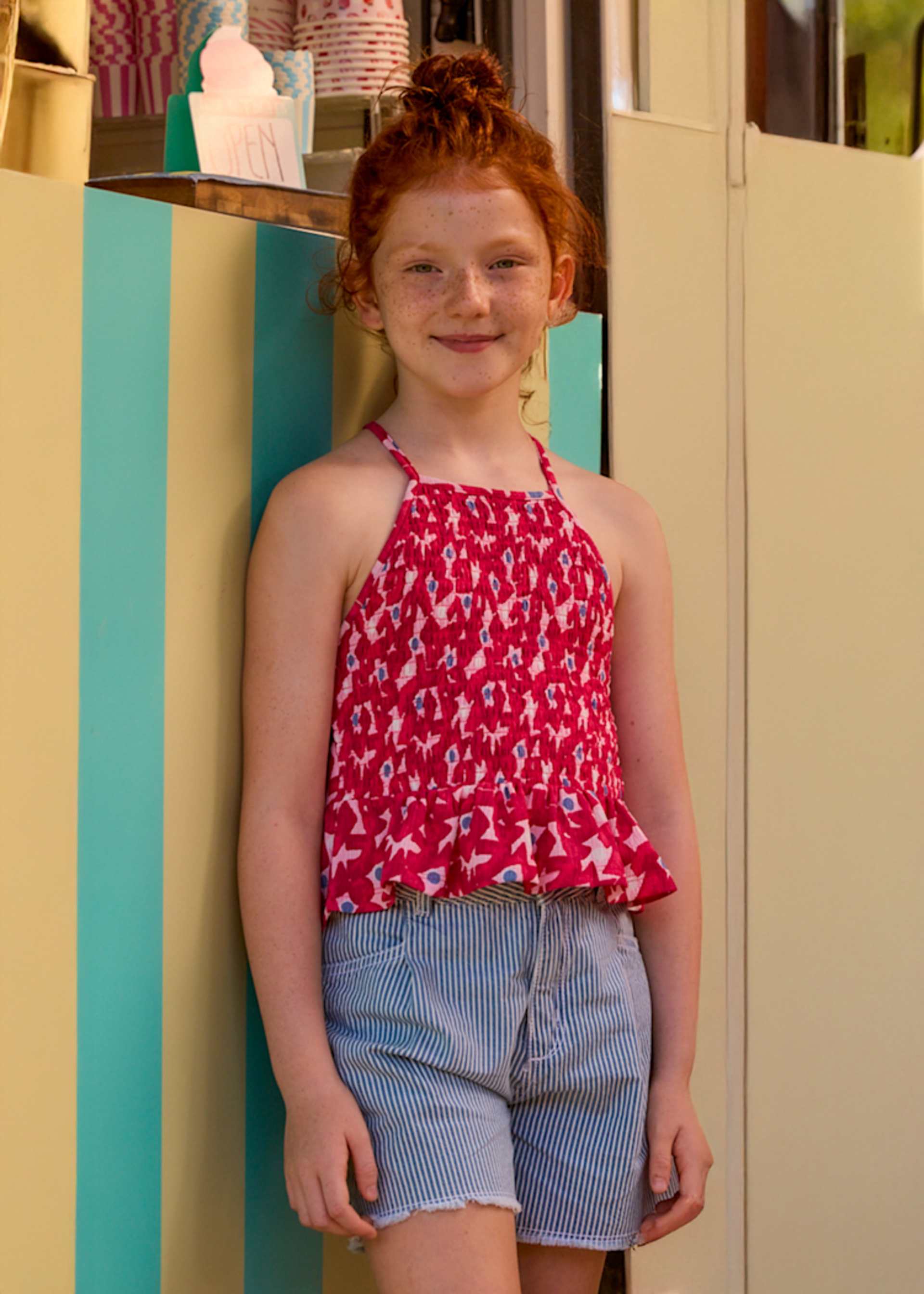 Short en denim rayé fille