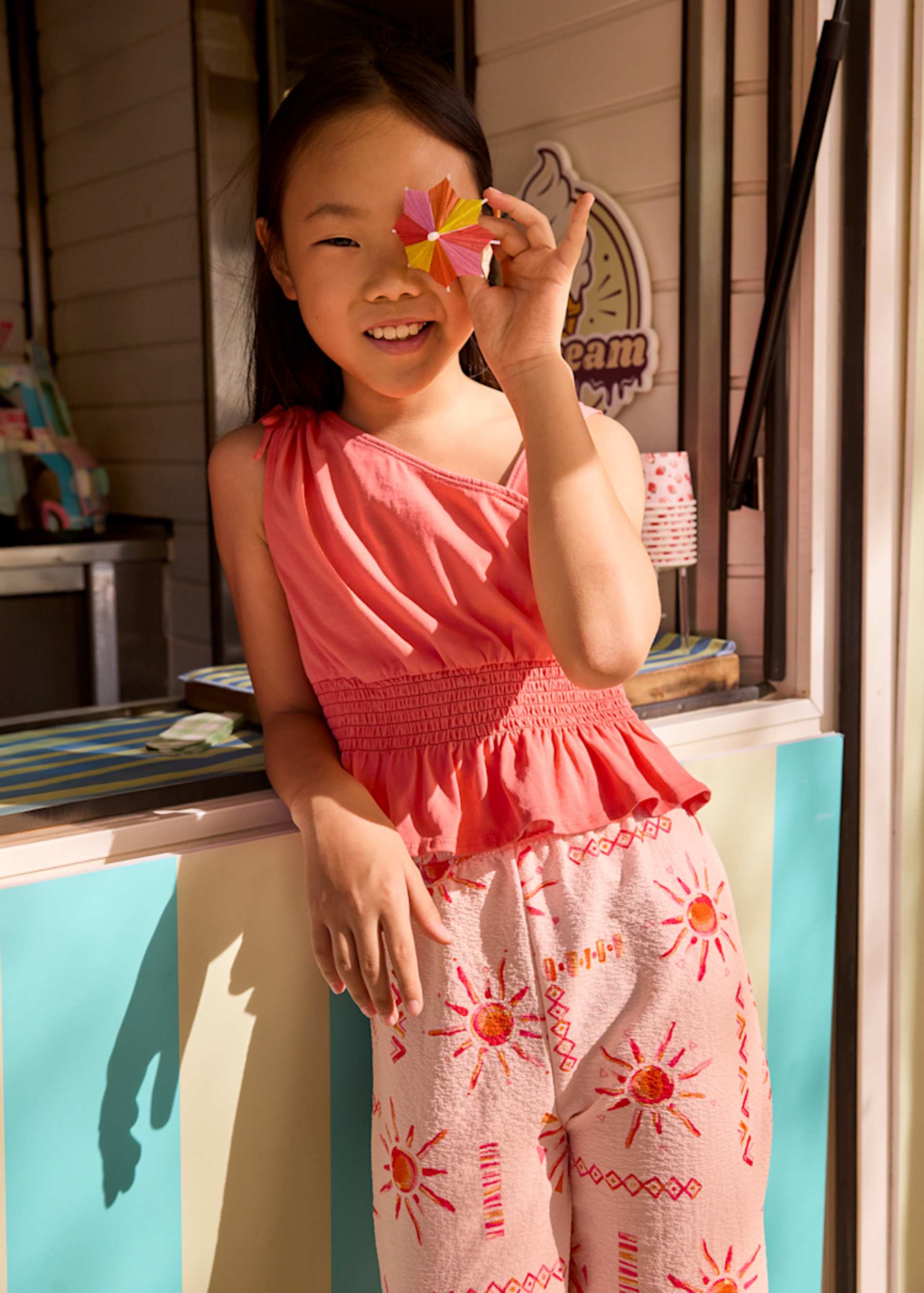 Printed long pants and girls' top set